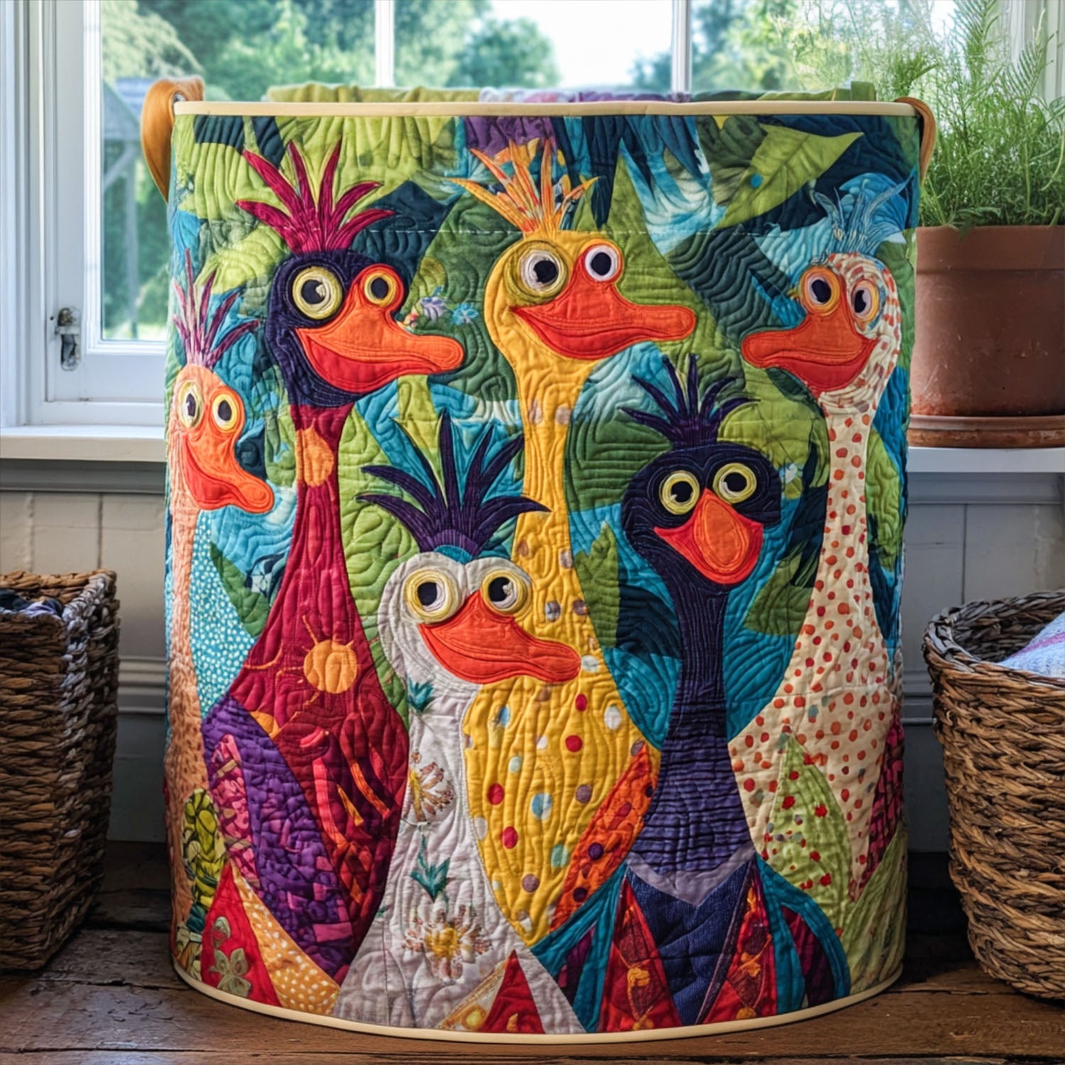 Dandelion Ducks Quilted Laundry Basket Merch For Family