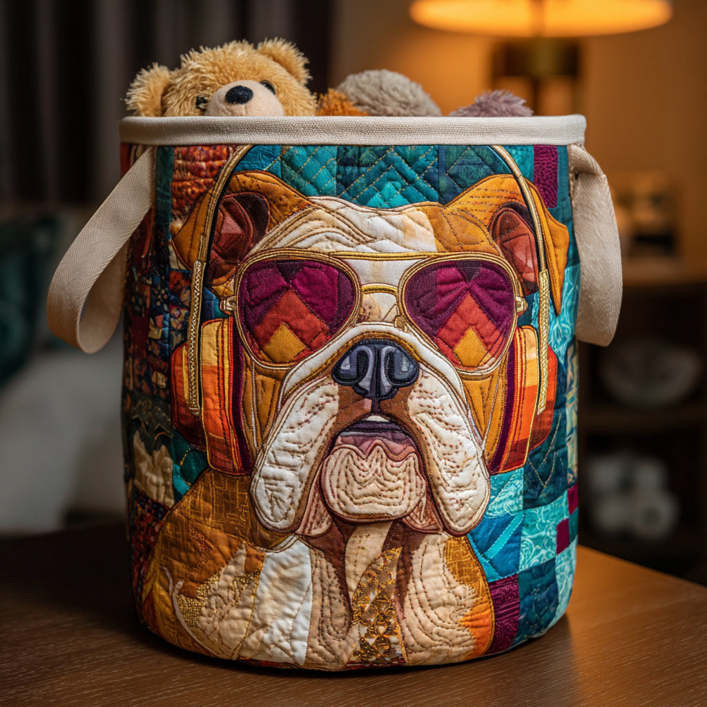 Dapper Bulldog Quilted Laundry Basket Portable Quilted Hamper for Easy Carrying and Storage