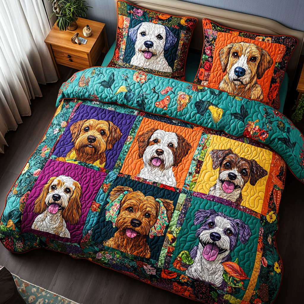 Dapper Doggo Quilted Bedding Set Unique Bed Sheet Set Gifts For Dog Owners