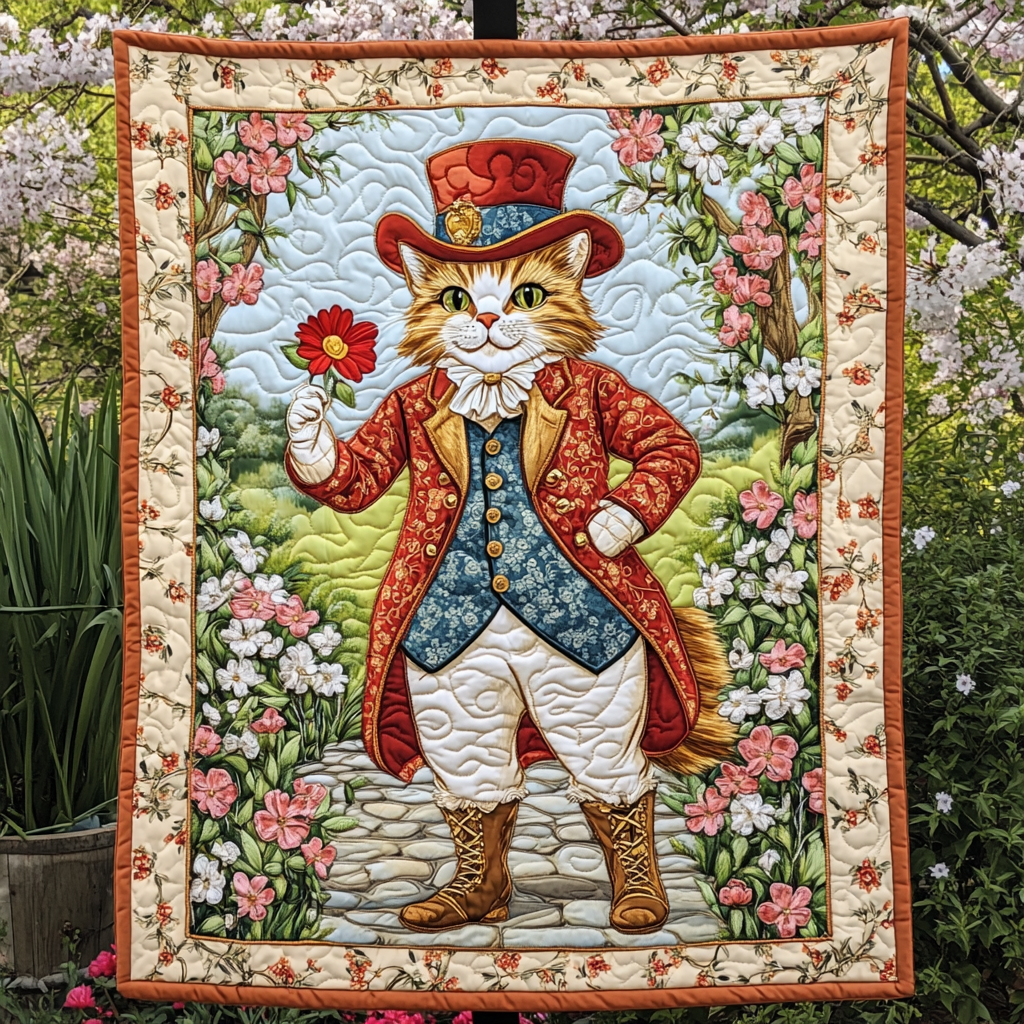 Dapper Feline in Bloom Quilted Blanket Presents For Cat Lovers