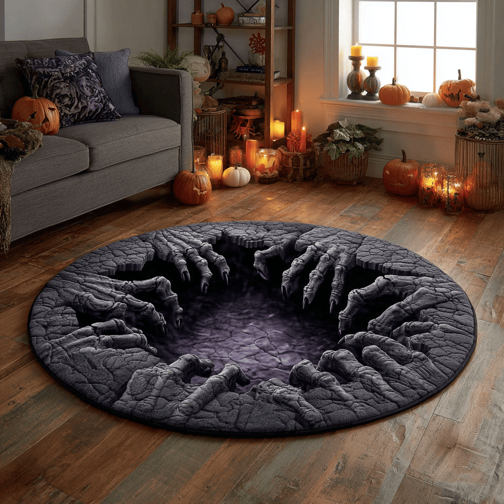 Dark Abyss Quilted Round Mat Halloween Round Mat Spooky Halloween Gift for Him