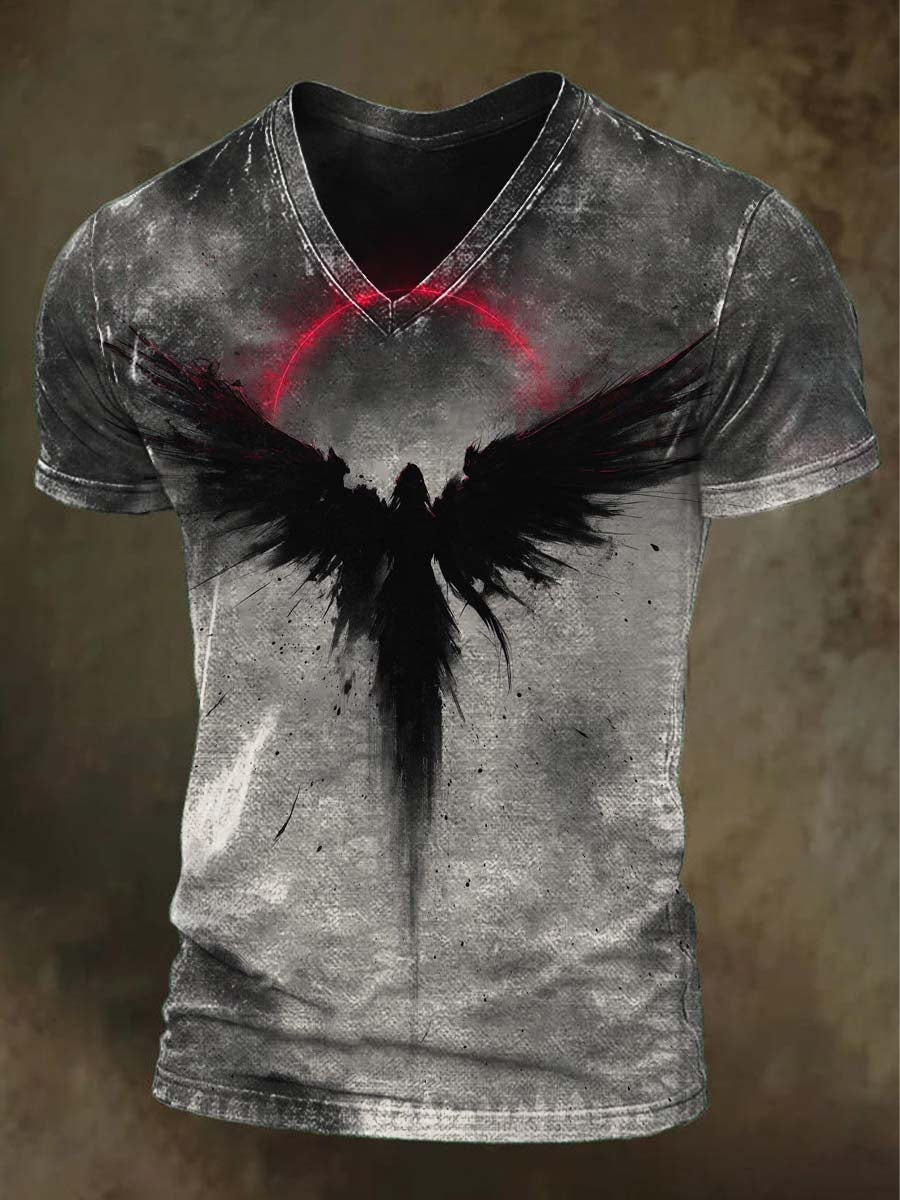 Dark Angel Shirt Gothic Black Winged Angel Graphic Tee With Red Moon Halloween Gifts