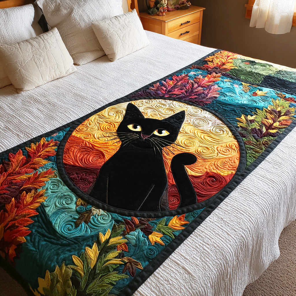 Dark Bloom Quilted Bed Runner Cute Bedroom Decor Cute Gifts For Cat Lovers