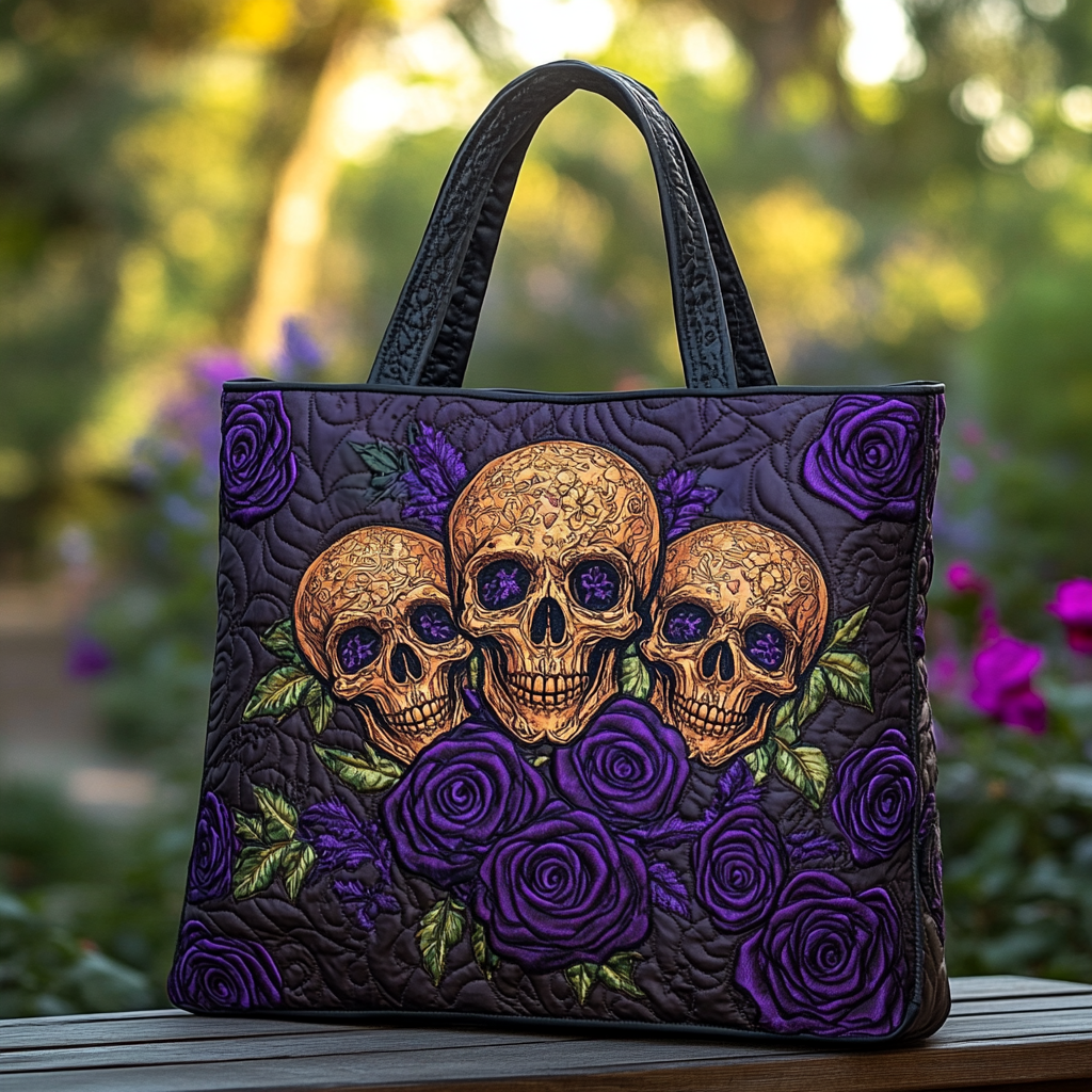 Dark Bloom Quilted Tote Bag Cute Skull Gifts