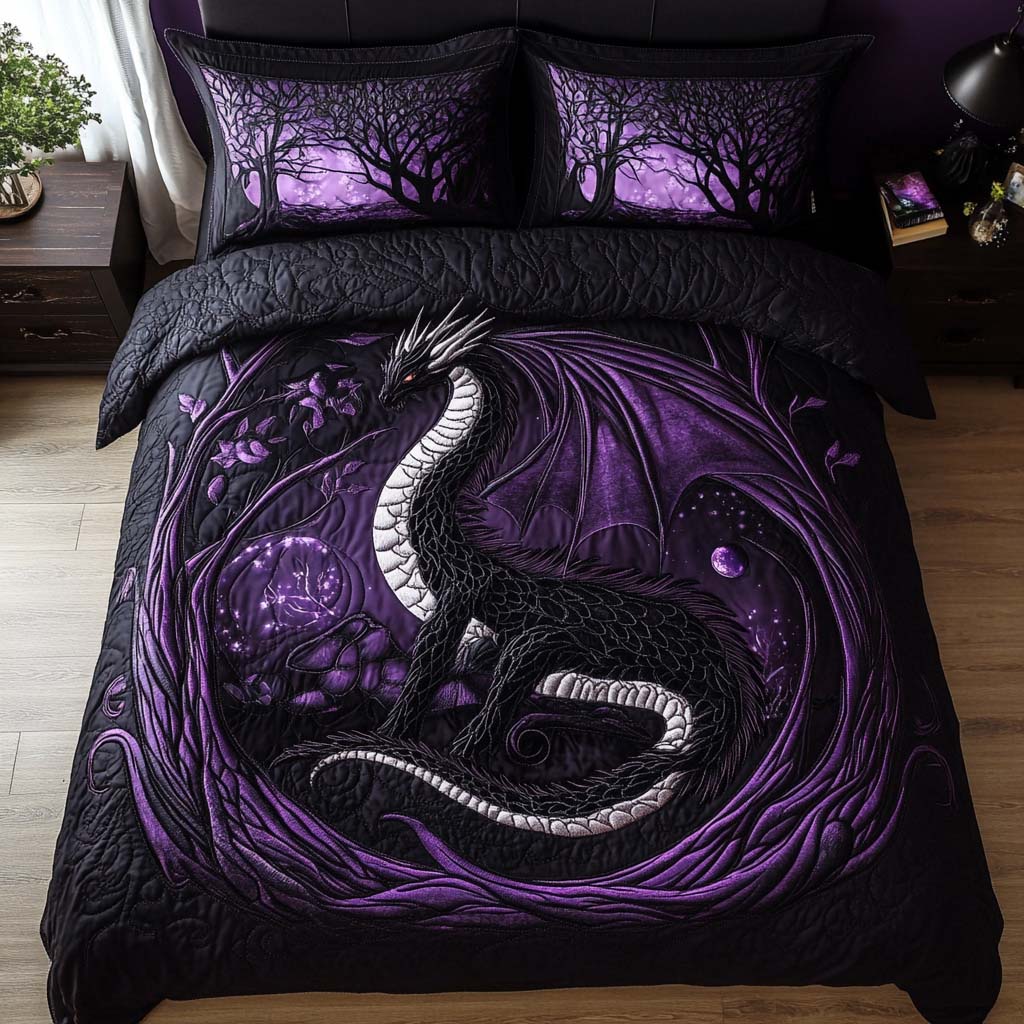 Dark Eclipse Quilted Bedding Set Bed Decor Dragon Themed Birthday Gifts