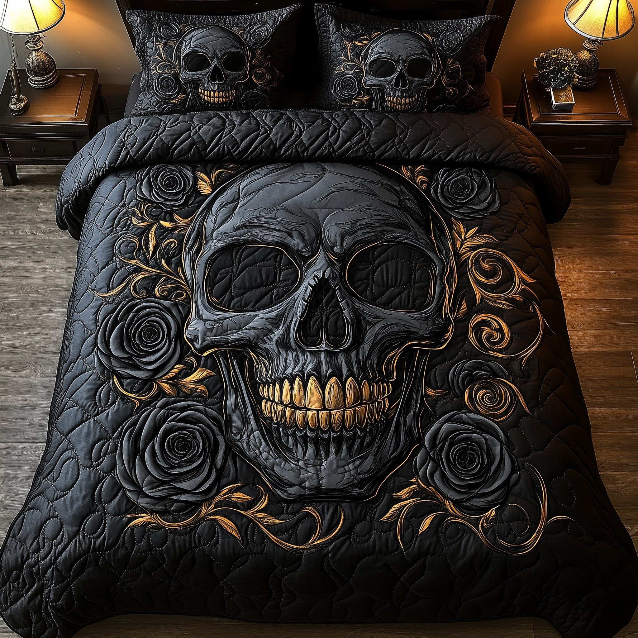 Dark Elegance Quilted Bedding Horror Dark Skull Happy Halloween Gift Ideas