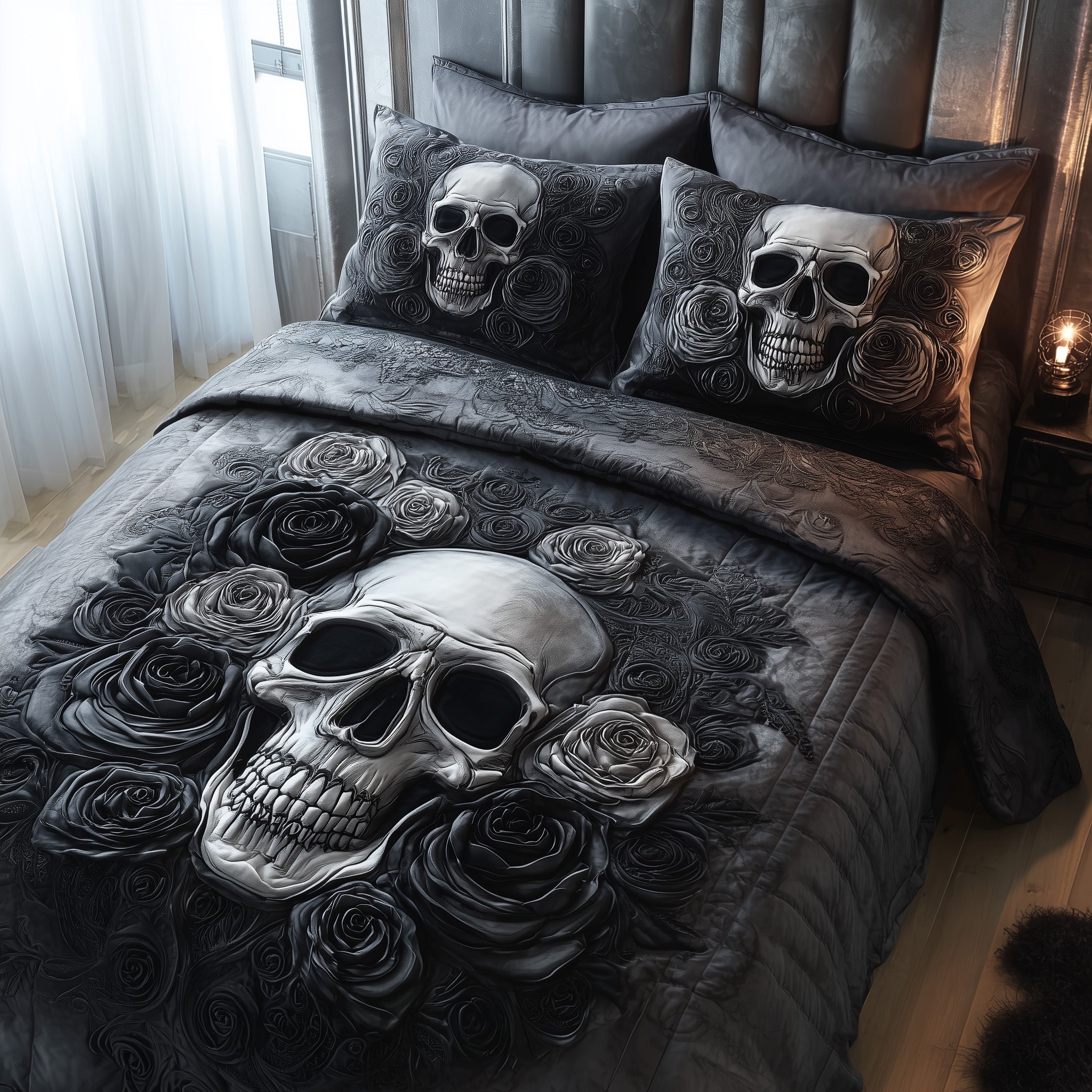 Dark Elegance Quilted Bedding Set Geometrical Pattern