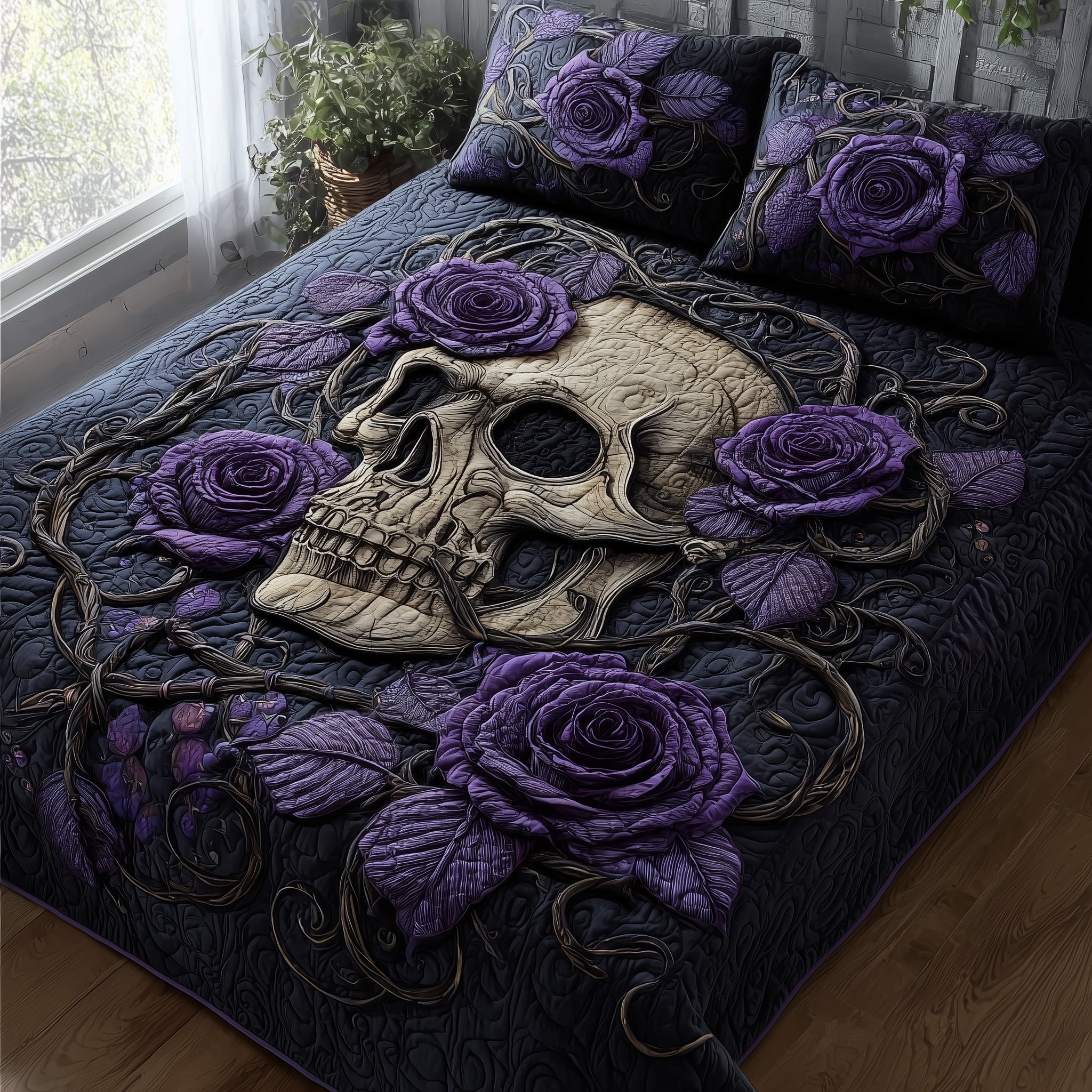 Dark Elegance Quilted Bedding Set Modern Design