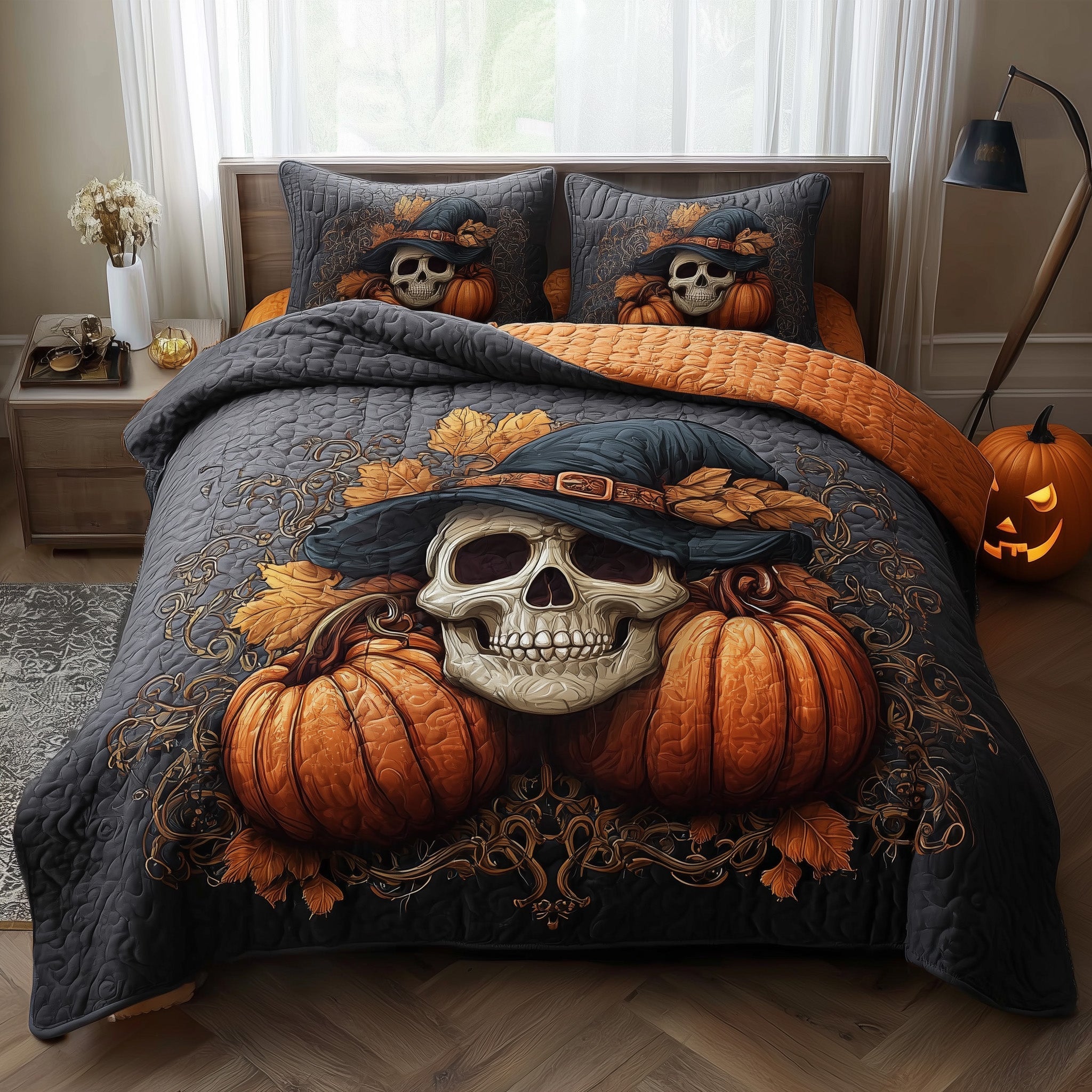 Dark Enchantment Quilted Bedding Set Cotton Sateen