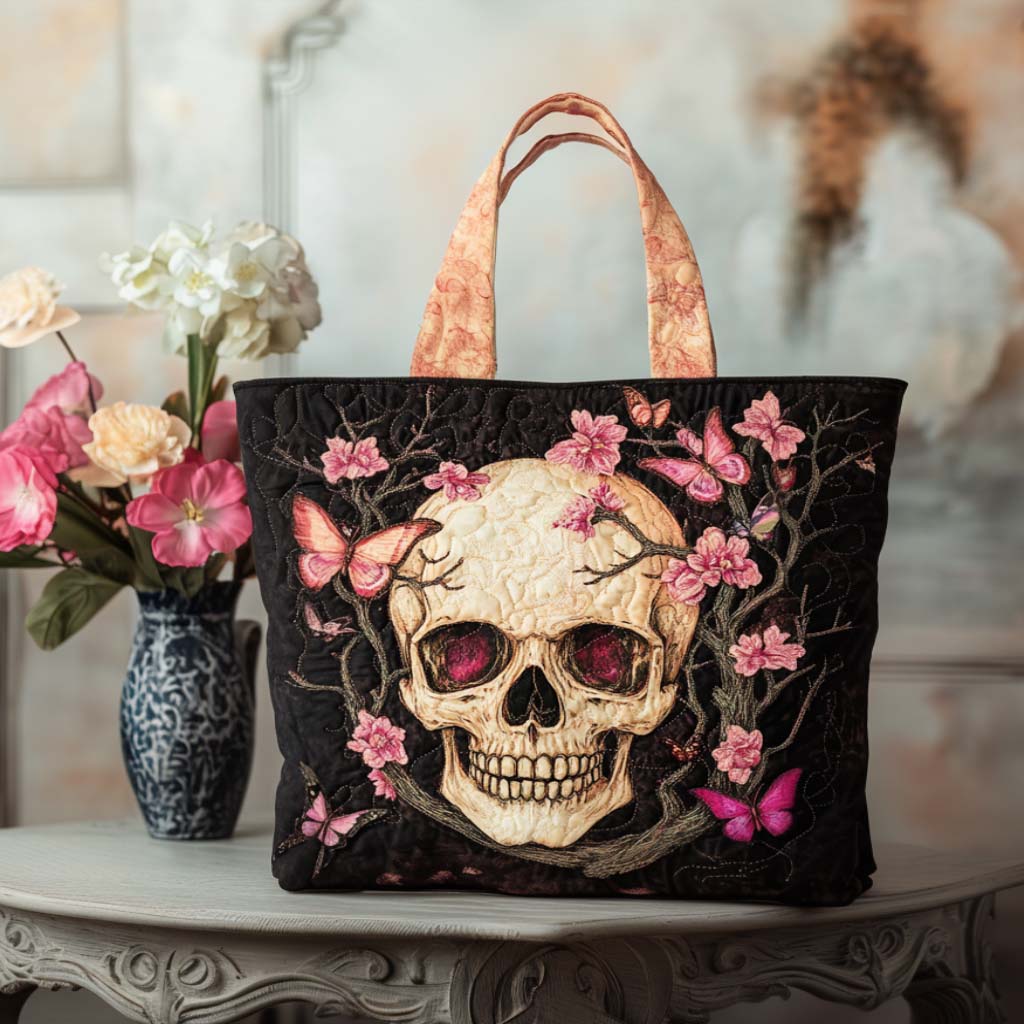 Dark Grin Quilted Tote Bag Skull Gifts For Dad