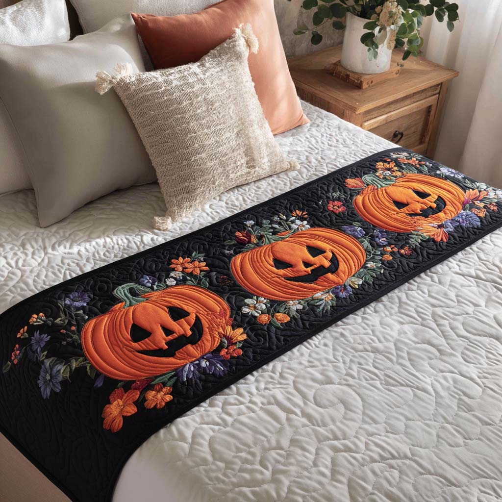 Dark Harvest Quilted Bed Runner Cozy Bedroom Decor Halloween Birthday Gifts