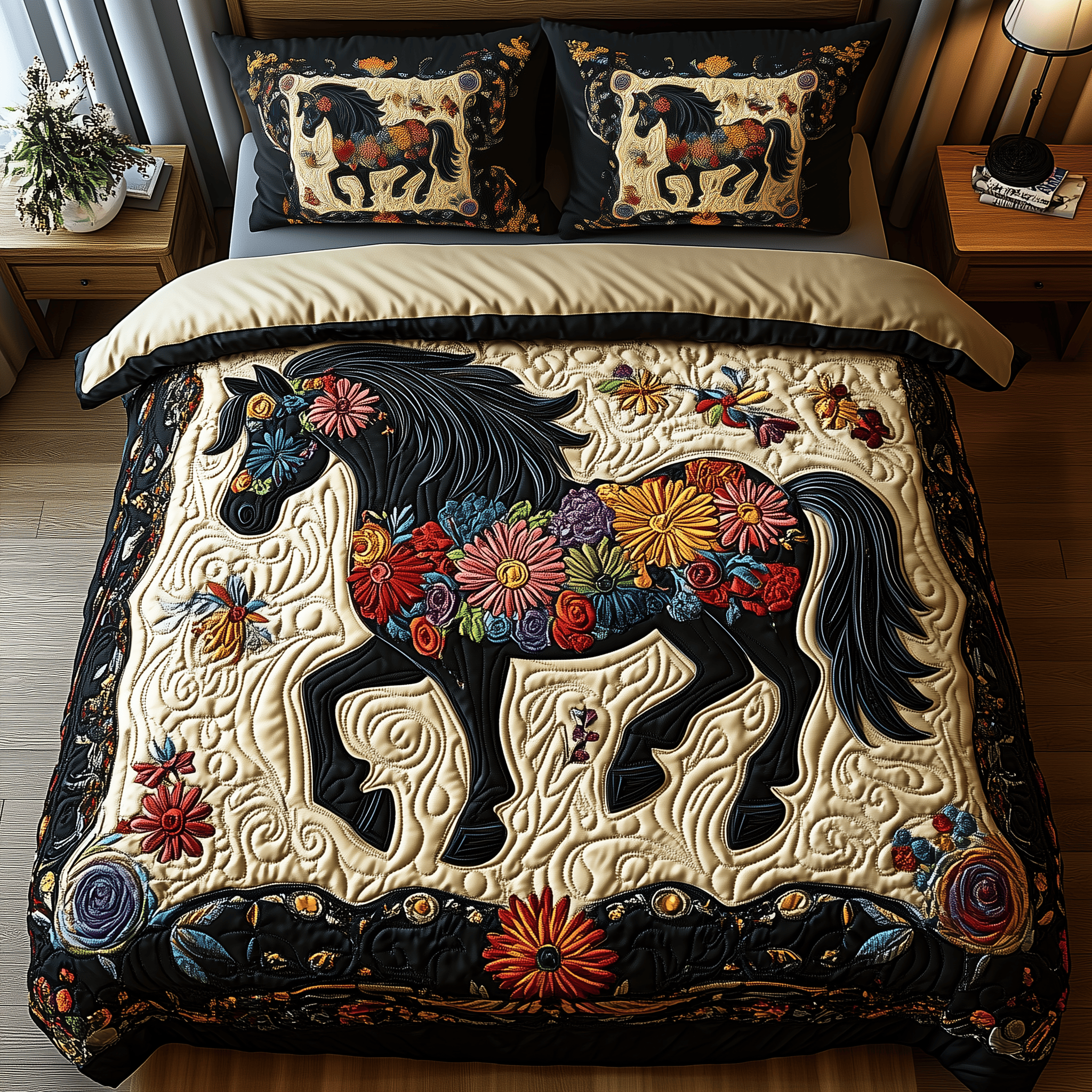 Dark Horse Quilted Bedding Set Christmas Bedding Set Christmas Gifts For Horse Lovers
