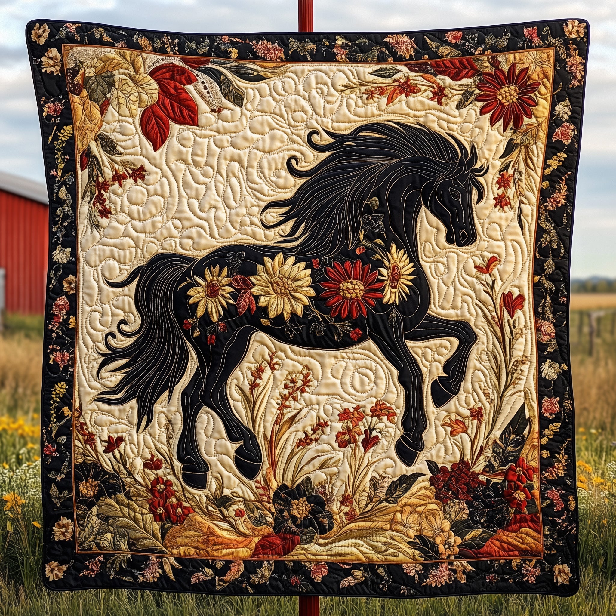 Dark Horse Quilted Blanket Quilted Blanket Gift for Mom and Dad