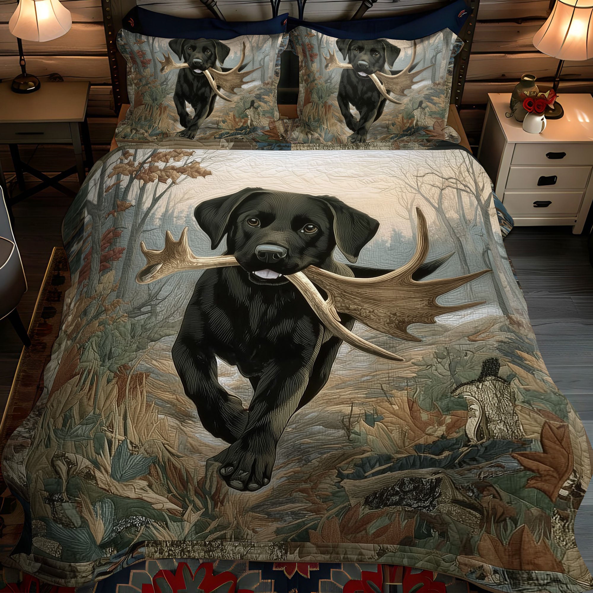Dark Hound Quilted Bedding Set Best Bed Sheet Set Labrador Retriever Gifts