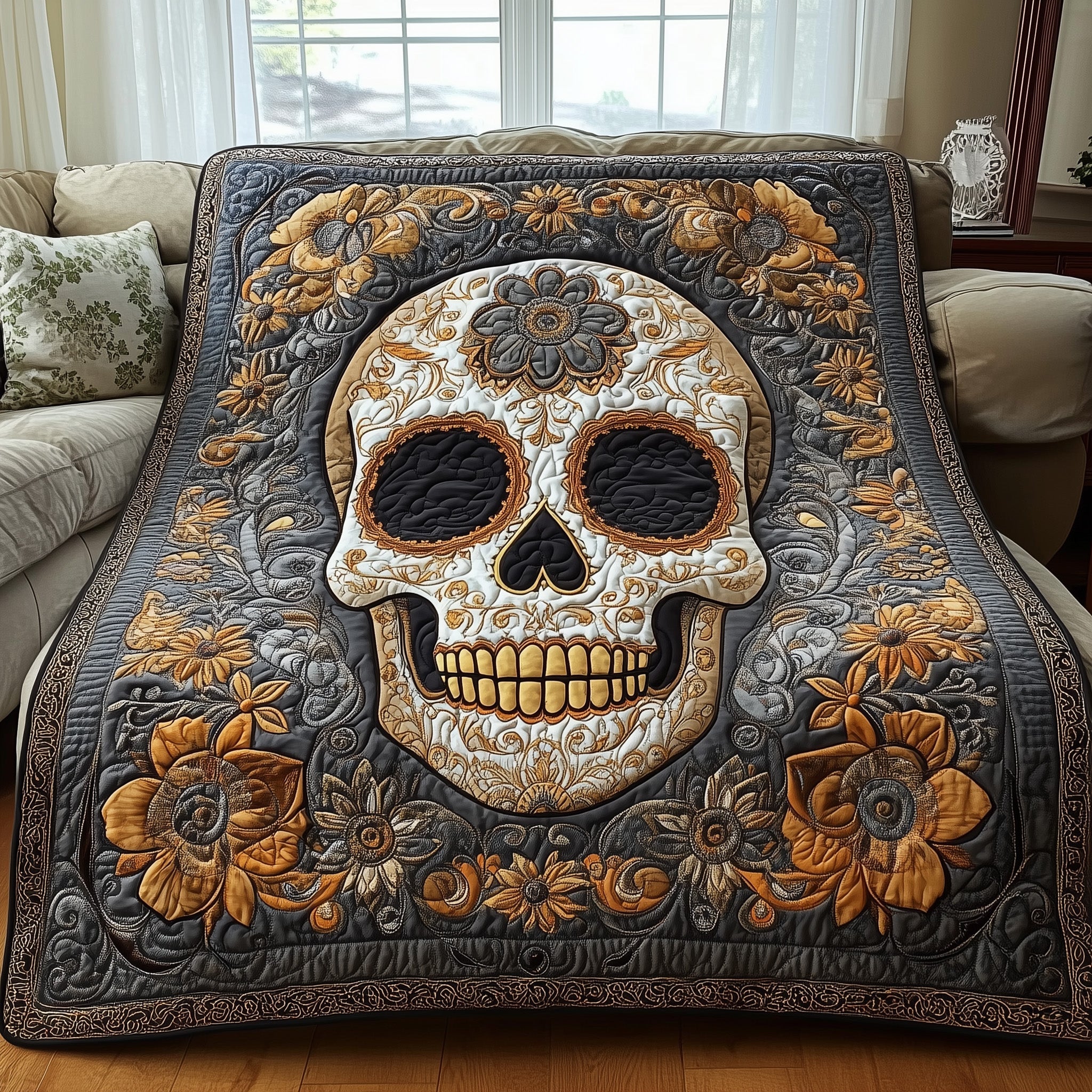 Dark Majesty Quilted Blanket Sofa Throw BlanketSkull Christmas Gifts
