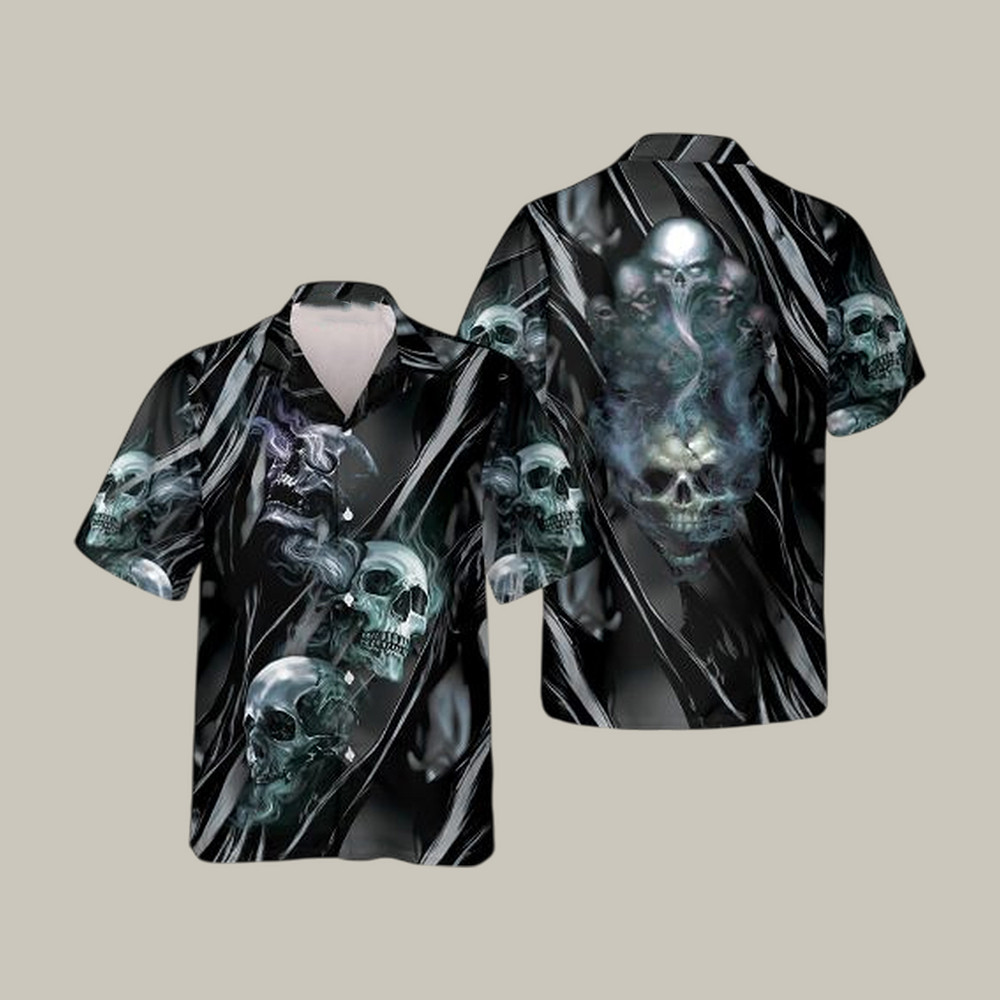 Dark Molten Metal Splash Wave Skull Hawaiian Shirt Vintage Aloha Shirt Cool Present For Father