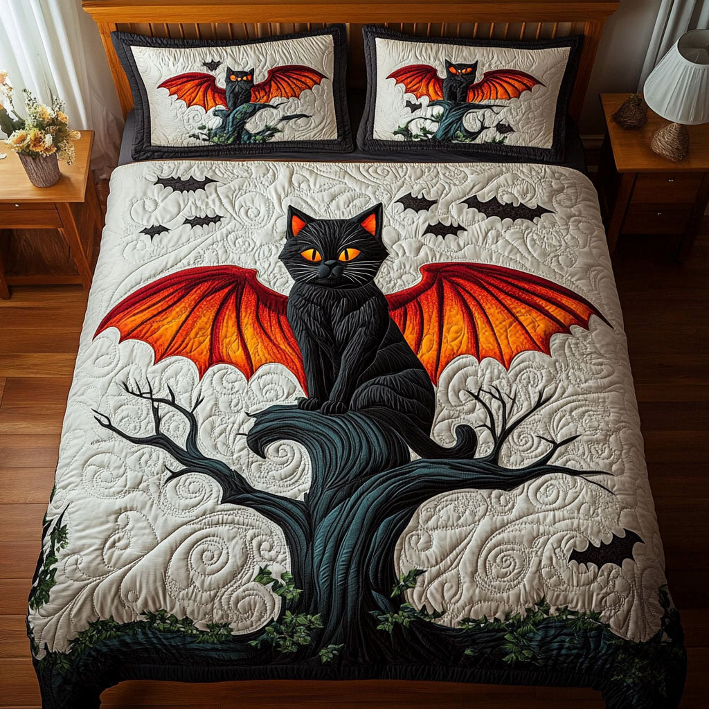 Dark Moon Winged Cat Duvet Cover Set King Size Bed Set Best Gifts For Men