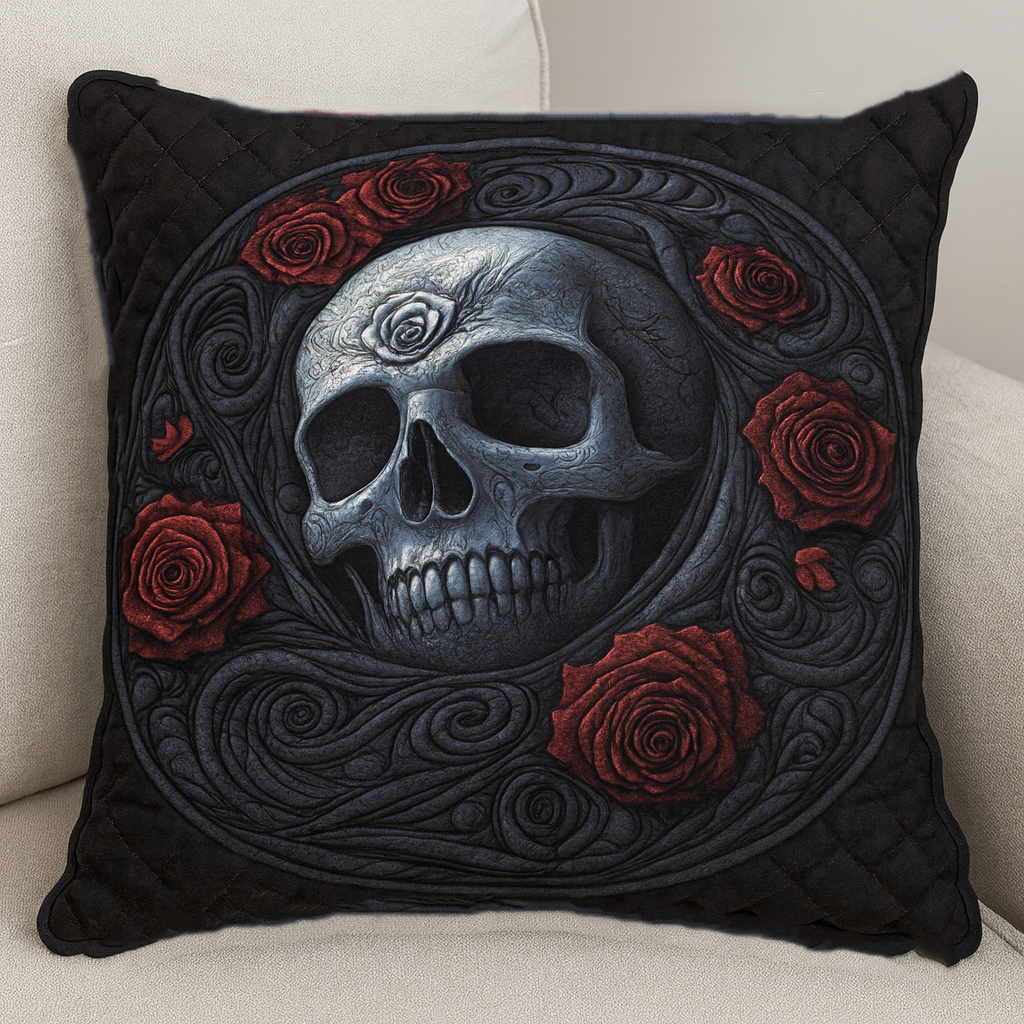 Dark Rose Skull Quilted Pillow Case Decorative Pillow Covers Gift Ideas For Friends