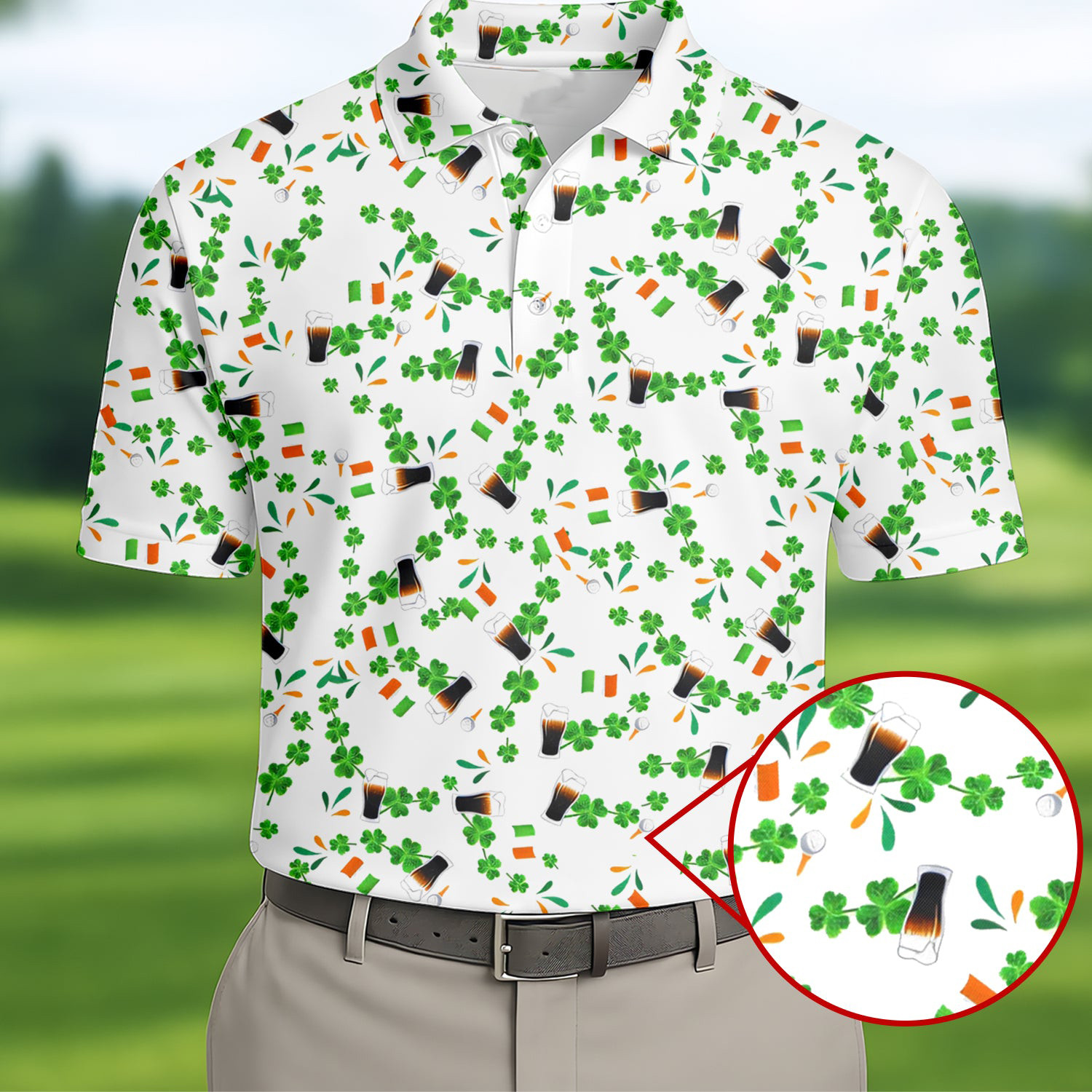 Dark Stout Beer St Patrick's Day Shamrocks Polo Shirt Golf Outfits Unique Present For Men