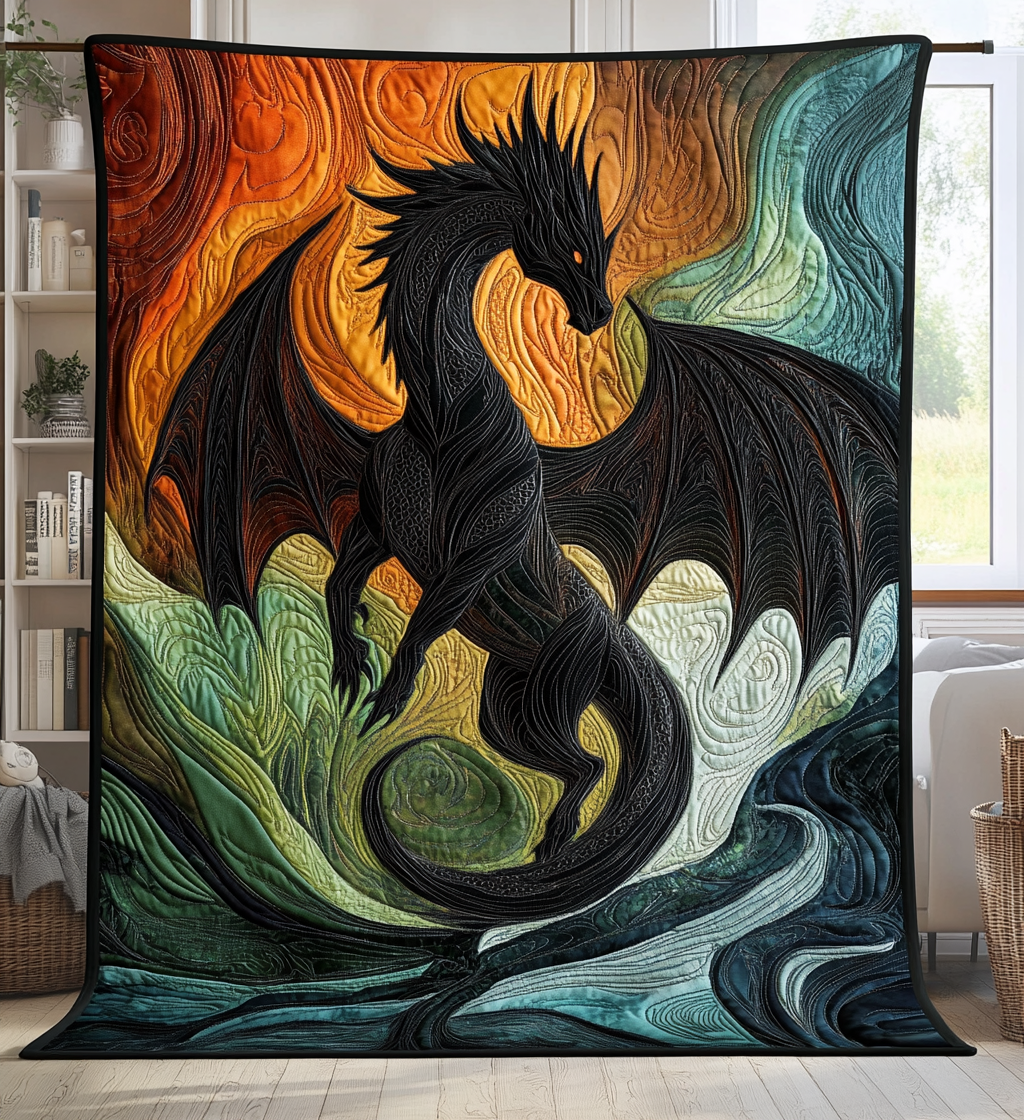 Dark Wing Quilted Blanket Unique Dragon Gifts