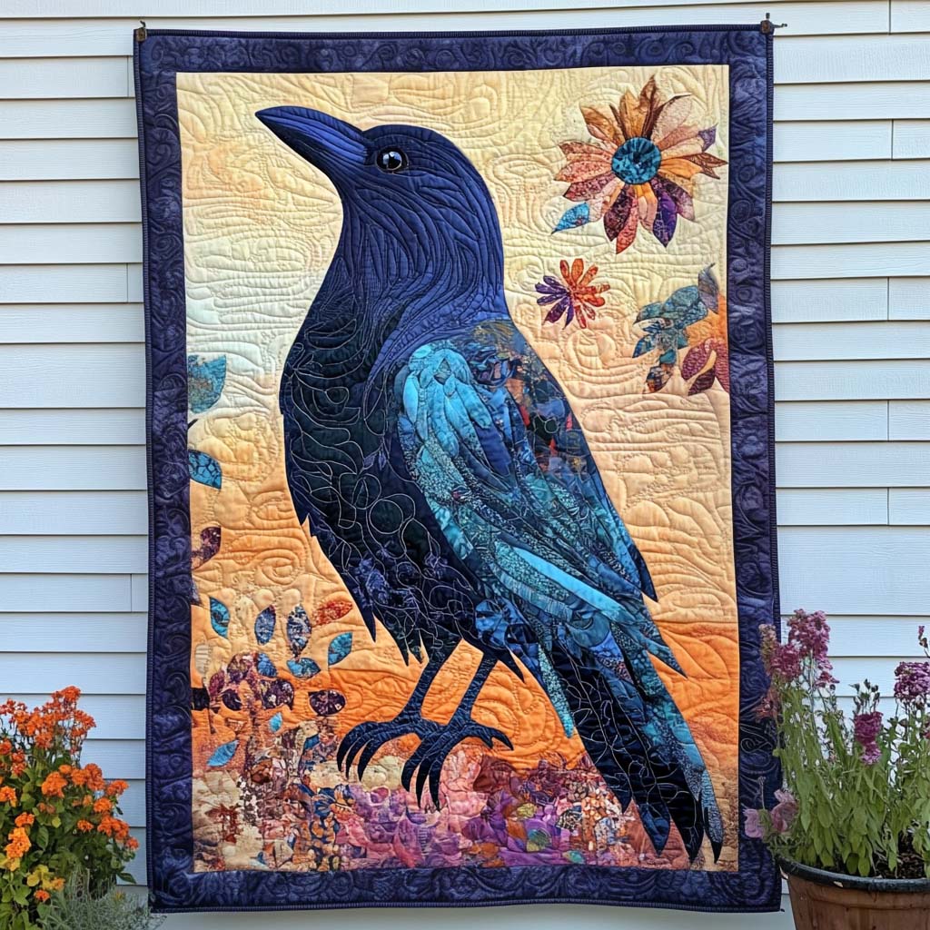 Dark Winged Watcher Quilted Blanket Christmas Bedroom Decor Raven Themed Gifts