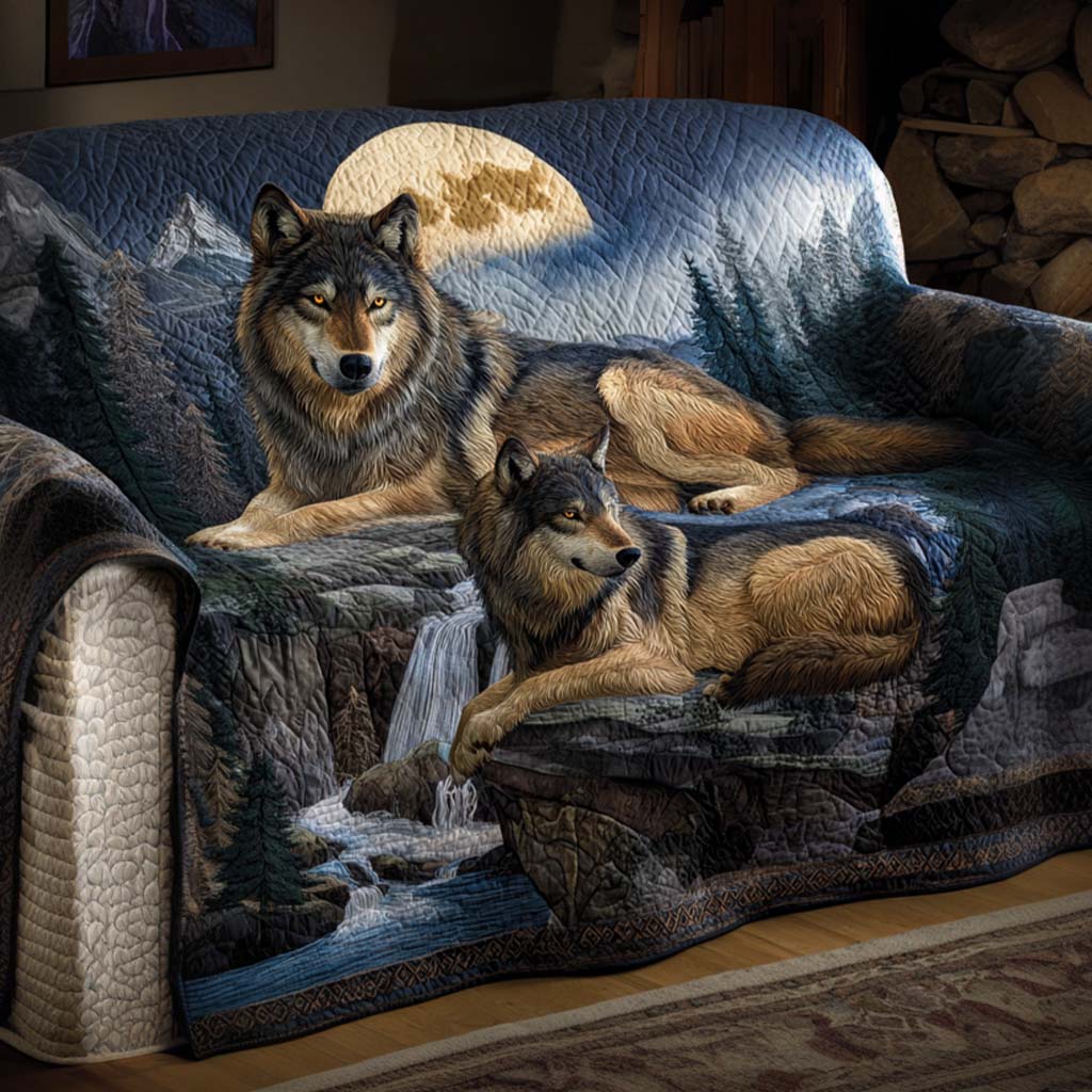 Dark Woods Quilted Sofa Cover Sofa Chaise Cover Gifts With Wolves On Them
