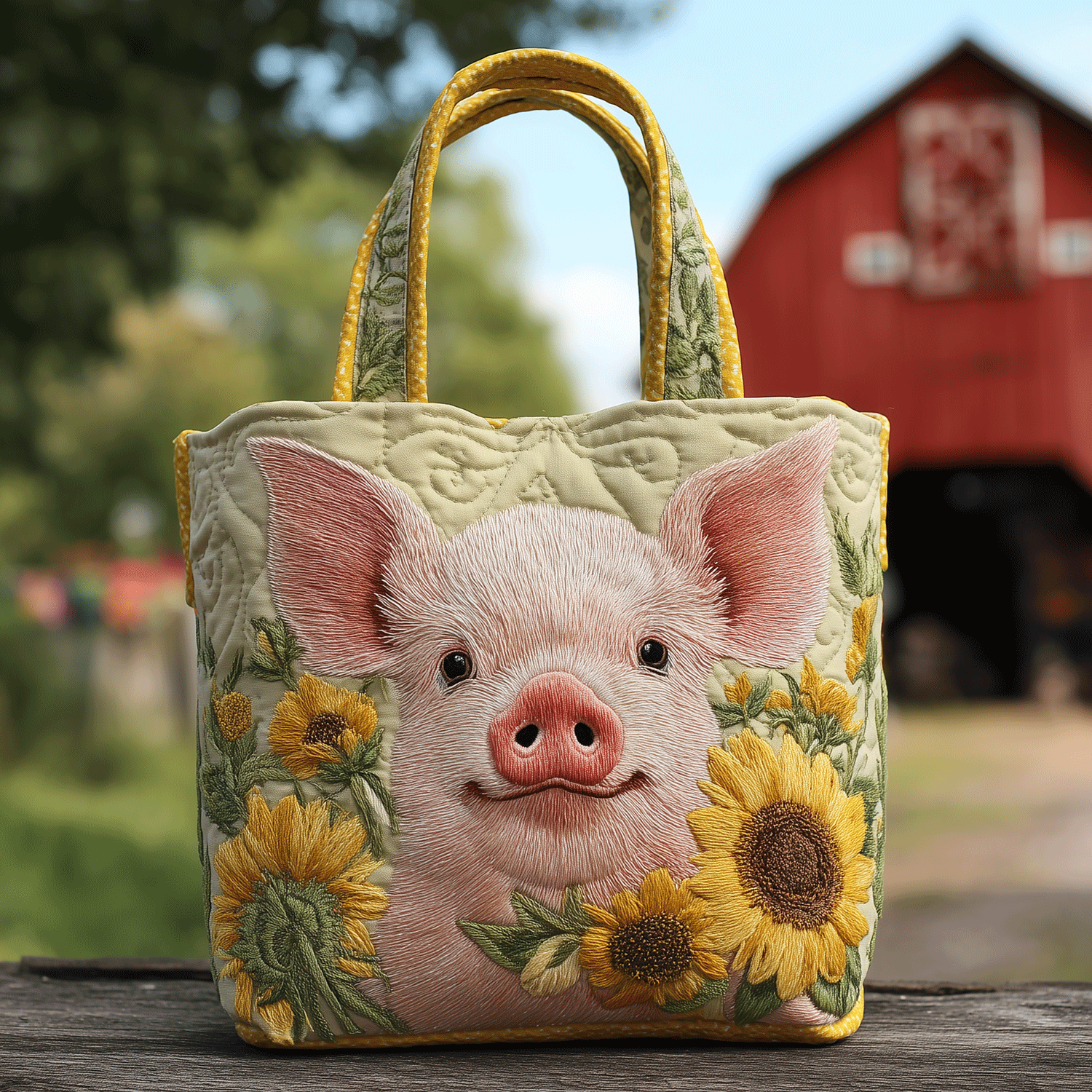 Darling Pig Quilted Tote Bag Pig Lovers Gifts For Her