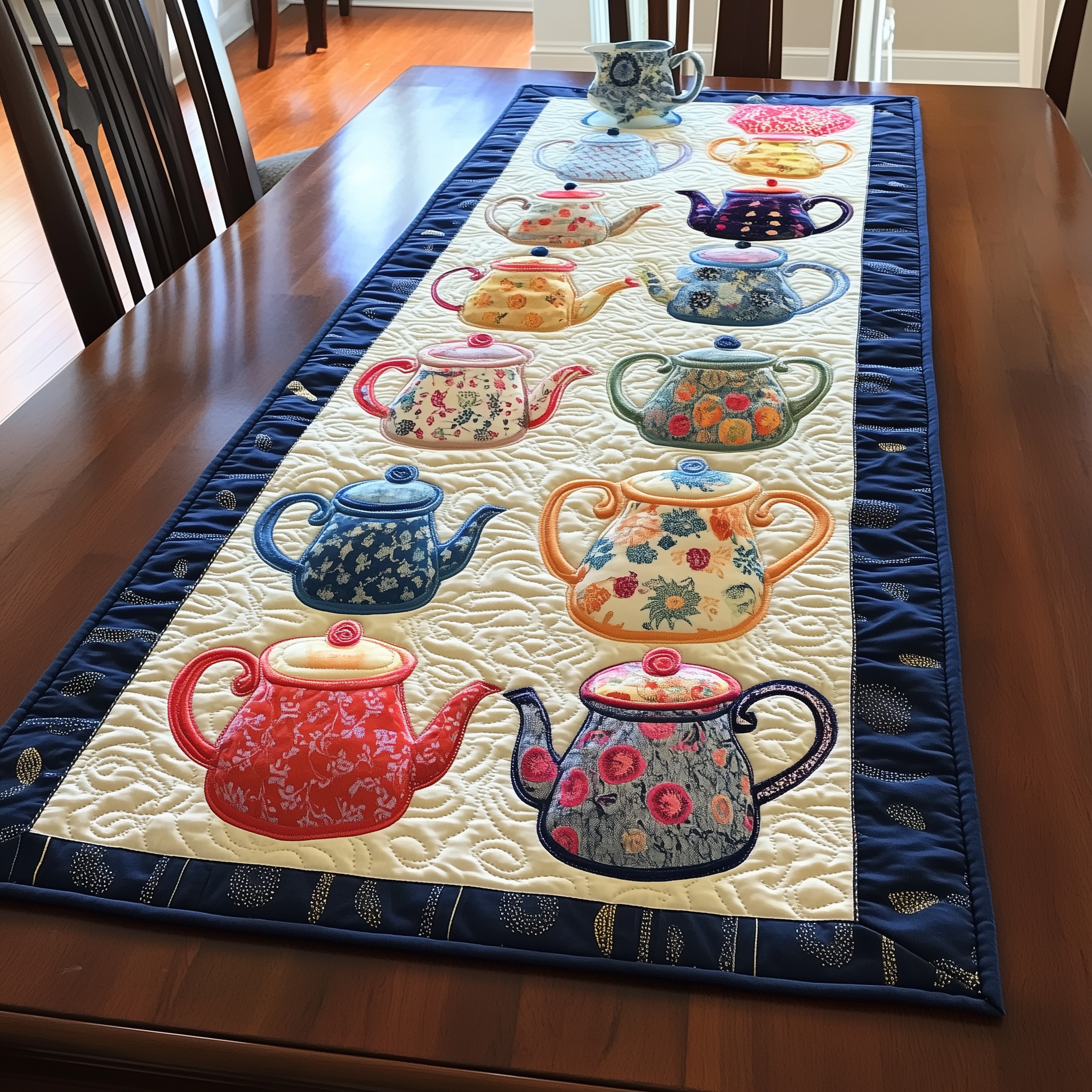 Darling Teapots Quilted Table Runner Decorations Themed Merchandise Tea Holiday Gifts