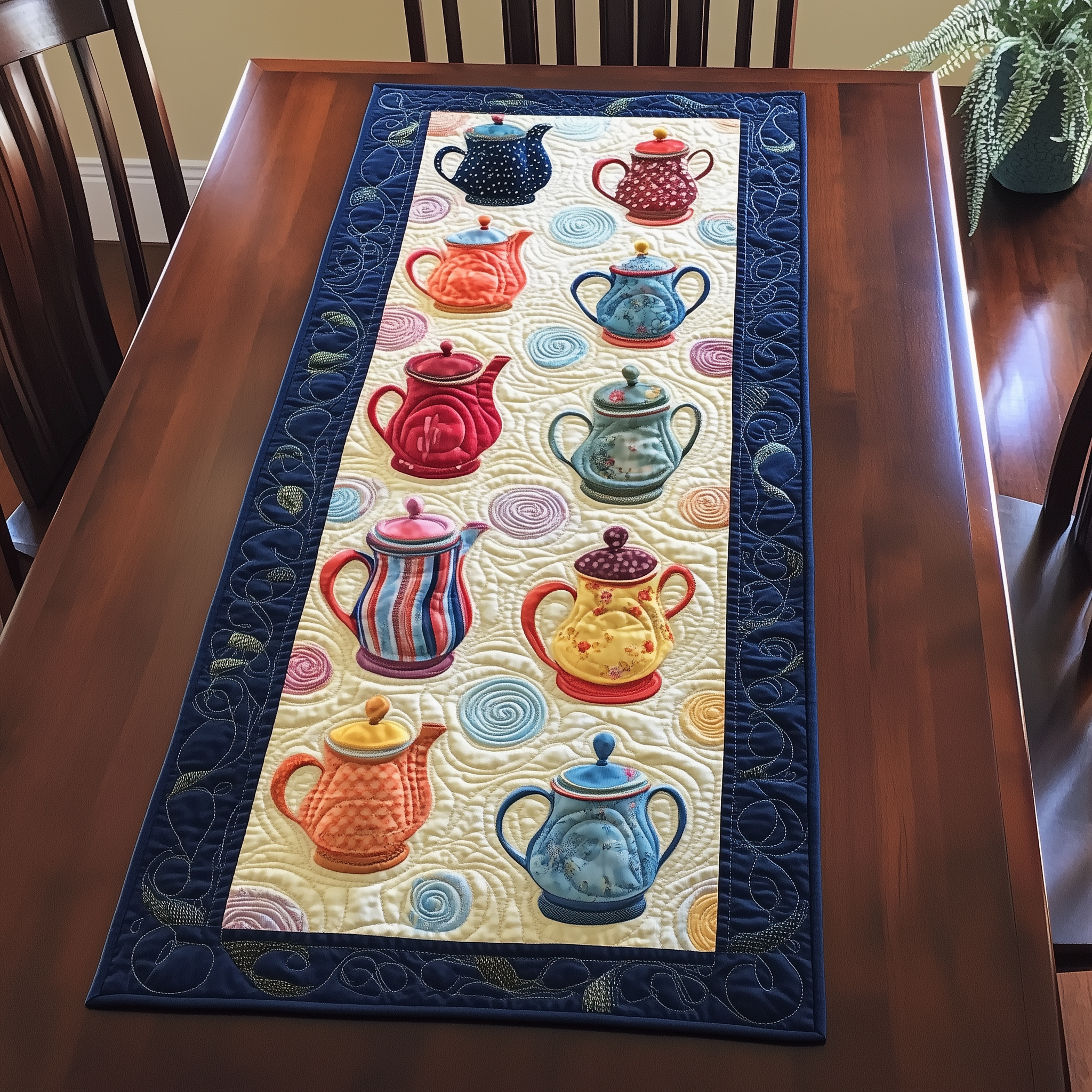 Darling Teapots Quilted Table Runner Decorations Themed Merchandise Tea Holiday Gifts