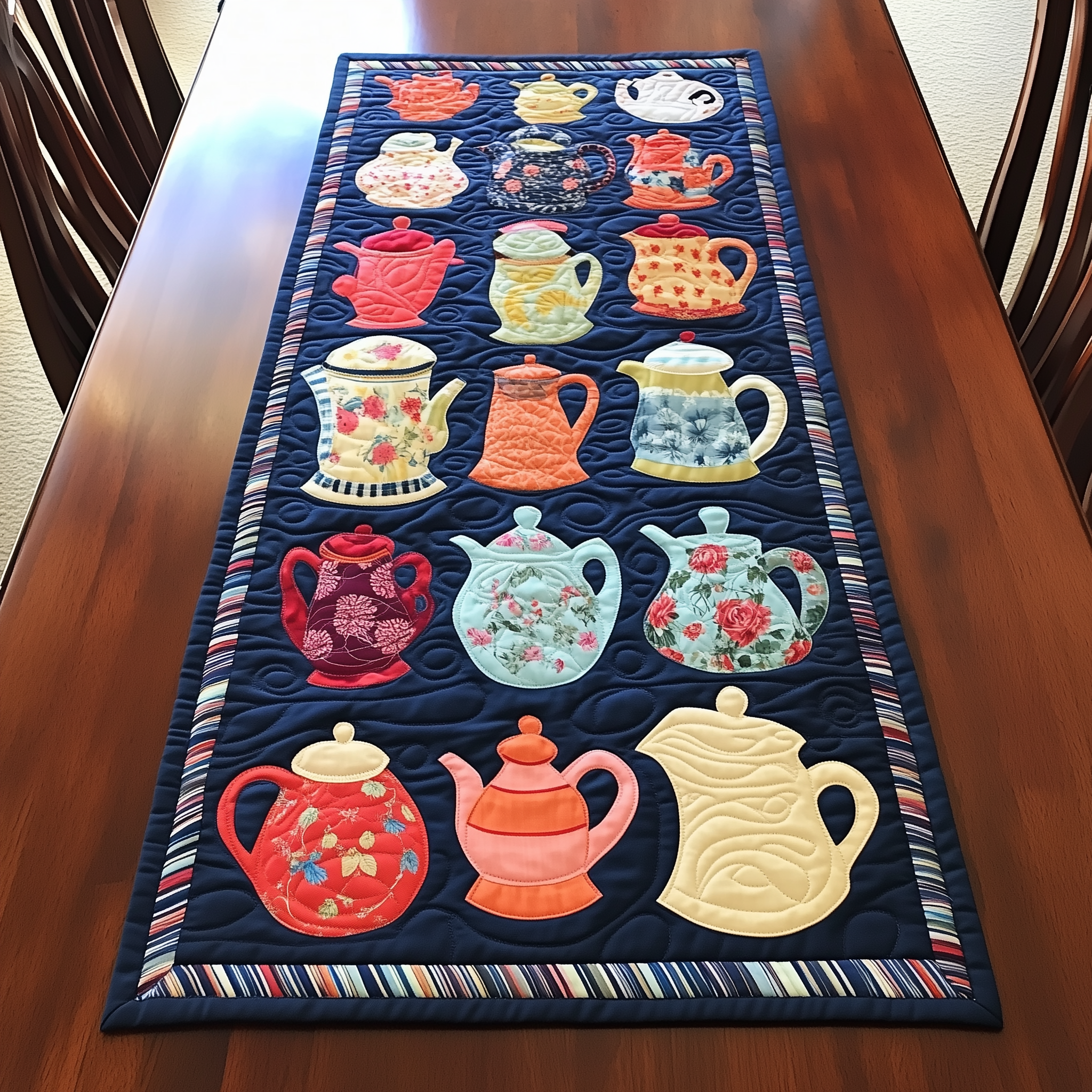 Darling Teapots Quilted Table Runner Decorations Themed Merchandise Tea Holiday Gifts