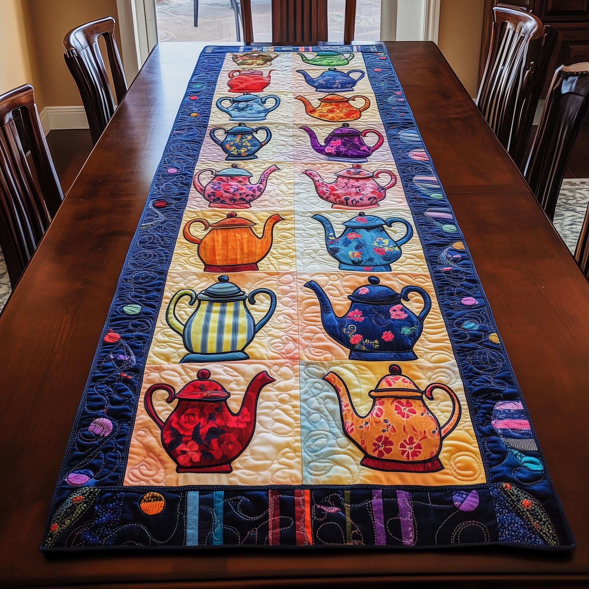 Darling Teapots Quilted Table Runner Indoor Decorations Christmas Presents For Tea Lovers