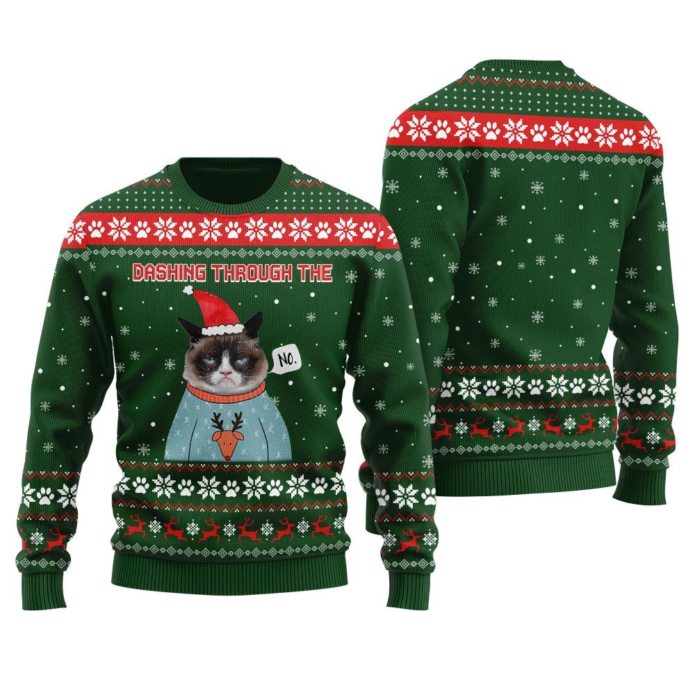 Dashing Through The No Custom Pet Mens Christmas Sweater Nice Christmas Sweaters For Men