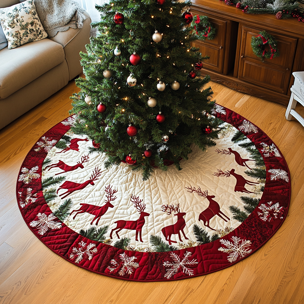 Dashing Through The Snow Christmas Quilted Tree Skirt Custom Christmas Tree Skirt Merch for Your Family
