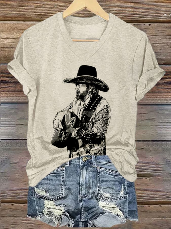 David Allan Coe Merch Cowboy Playing Guitar V-Neck T-Shirt Gift For Music Enthusiasts