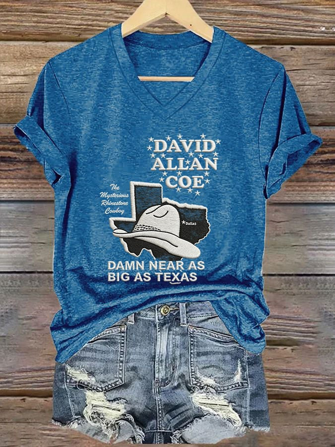 David Allan Coe Merch Damn Near As Big As Texas V-Neck T-Shirt Gifts For Teens