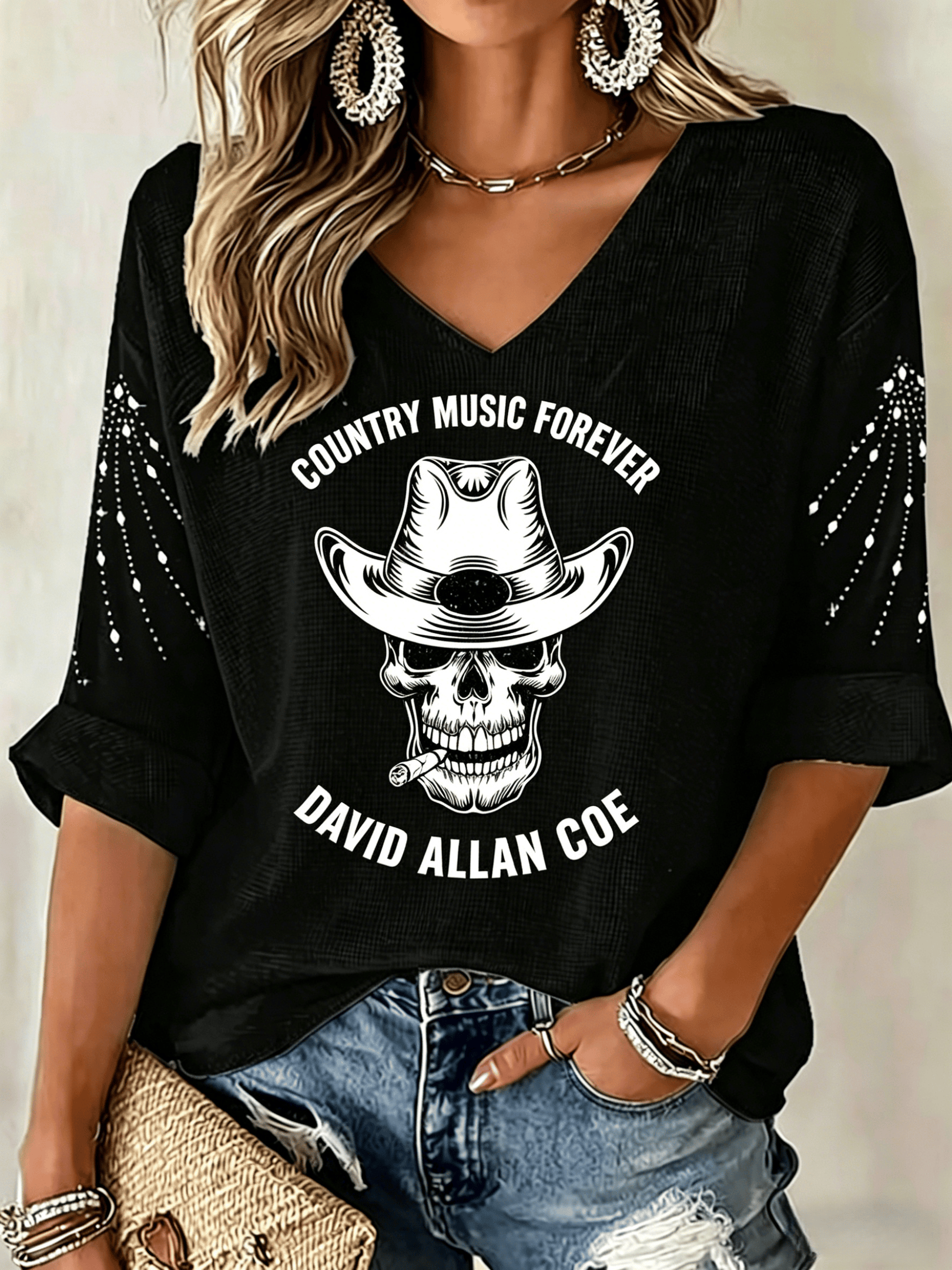 David Allan Coe Merch If That Ain't Country You Can Kiss My Ass V-Neck Long Shirt Music Gift
