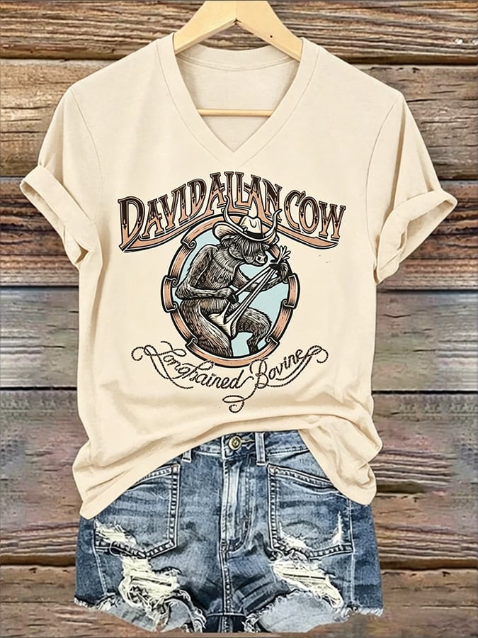 David Allan Coe Merch Longhaired Bovine V-Neck T-Shirt Gift For Her