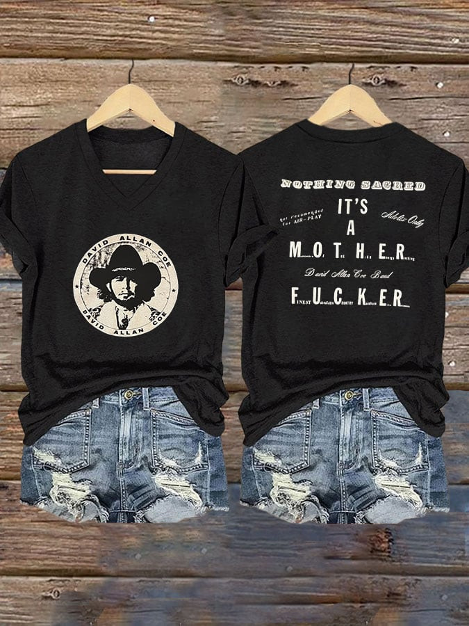 David Allan Coe Merch Nothing Sacred V-Neck T-Shirt Music Fan Gift