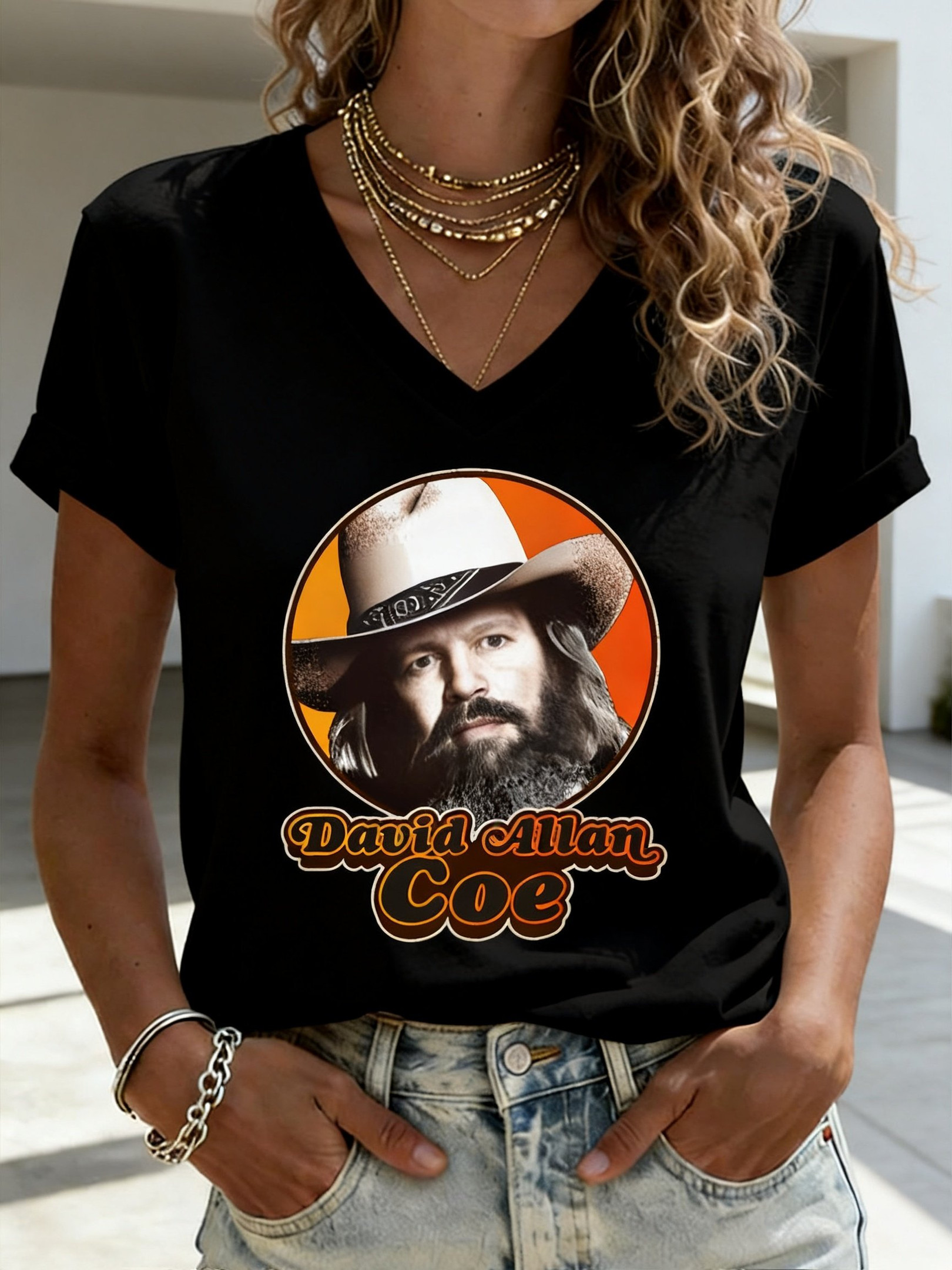 David Allan Coe Merch Outlaw Country Apparel V-Neck T-Shirt Gift For Music Lovers