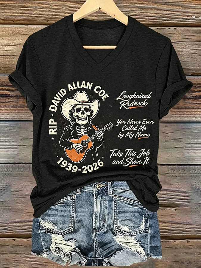 David Allan Coe Merch RIP Longhaired Redneck V-Neck T-Shirt Gift For Music Enthusiasts