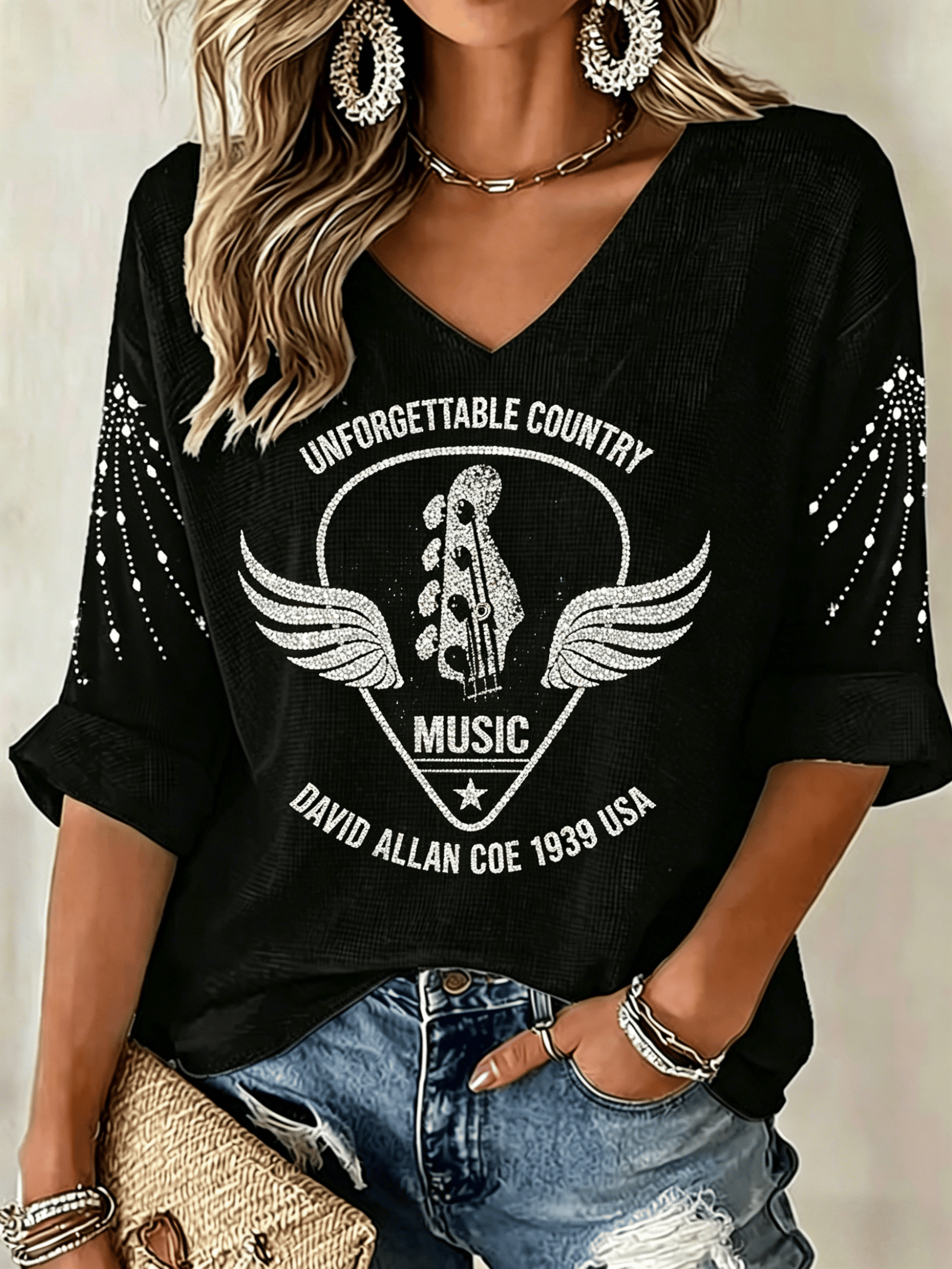 David Allan Coe Merch Unforgettable Country Music V-Neck Long Shirt Music Addict Gift