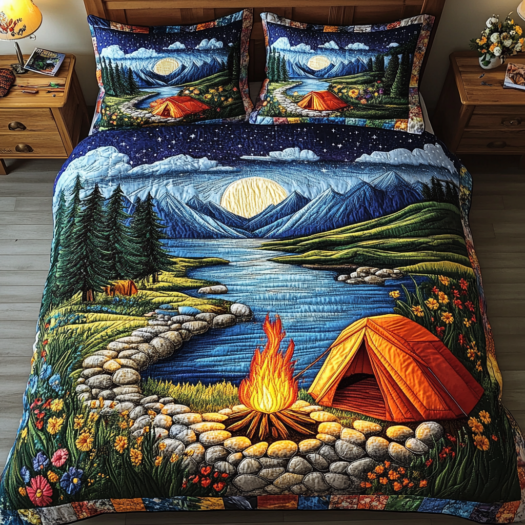 Dawn Horizon Quilted Bedding Set Cool Bedroom Decor Gift For Campers