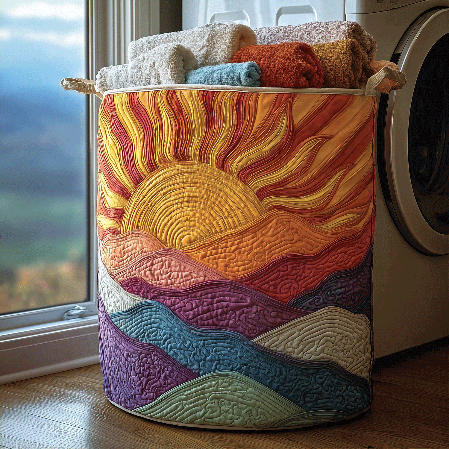 Dawn Horizon Quilted Laundry Basket Merch For Cozy Nights