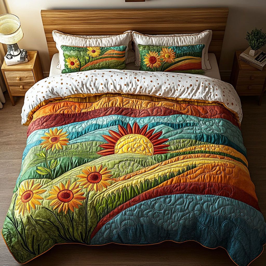 Dawn Over Sunflower Fields Quilted Bedding Set Bedroom Decor Sunflower Presents Merchandise