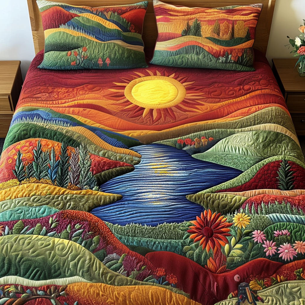 Dawn Over The Hills Quilted Bedding Set Premium Duvet Cover Gift Set for Mom or Grandma