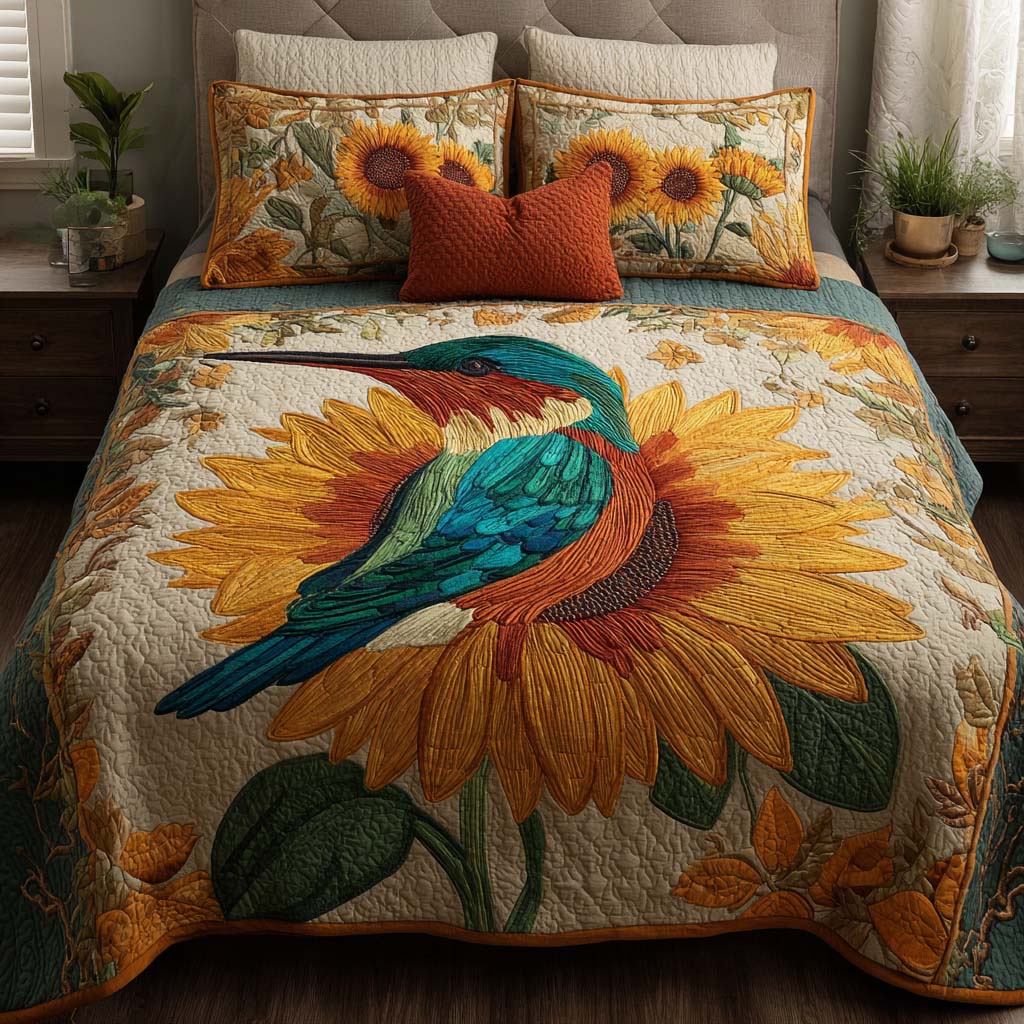 Dawn Wings Quilted Bedding Set Cute Room Decor Novelty Hummingbird Gifts