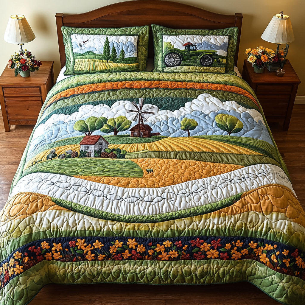 Day in the Country Quilted Bedding Set Bed Decor Ideas Presents For Tractor Lovers