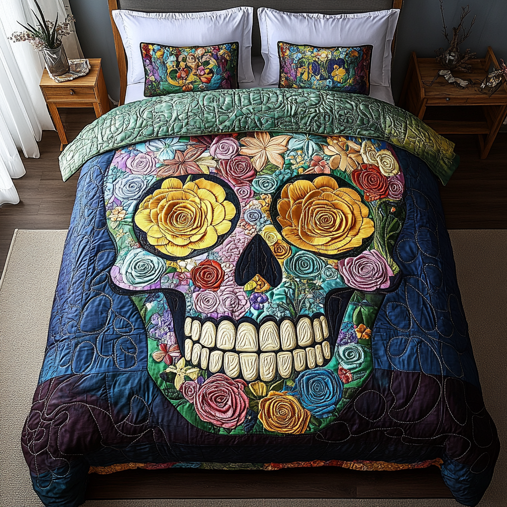 Day of Skull Quilted Bedding Set Bedroom Decor Ideas Cool Skull Gifts For Her