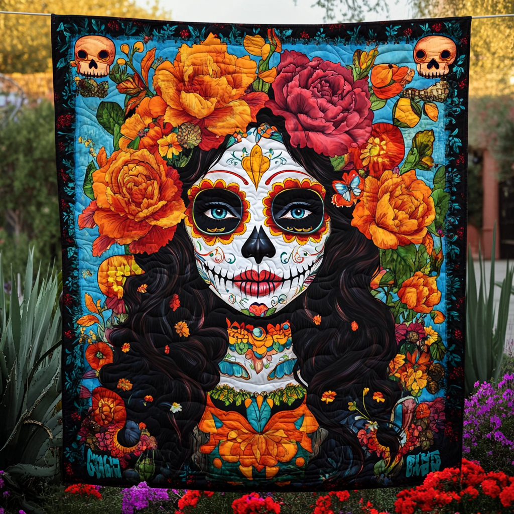 Day Of The Dead Catrina Quilted Blanket Skull Gifts For Her