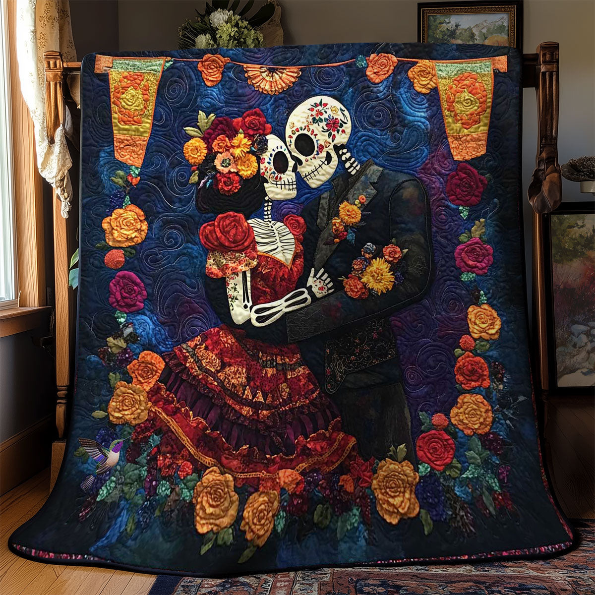 Day Of The Dead Love Quilt Blanket Throws For Couch Unique Birthday Gifts For Him